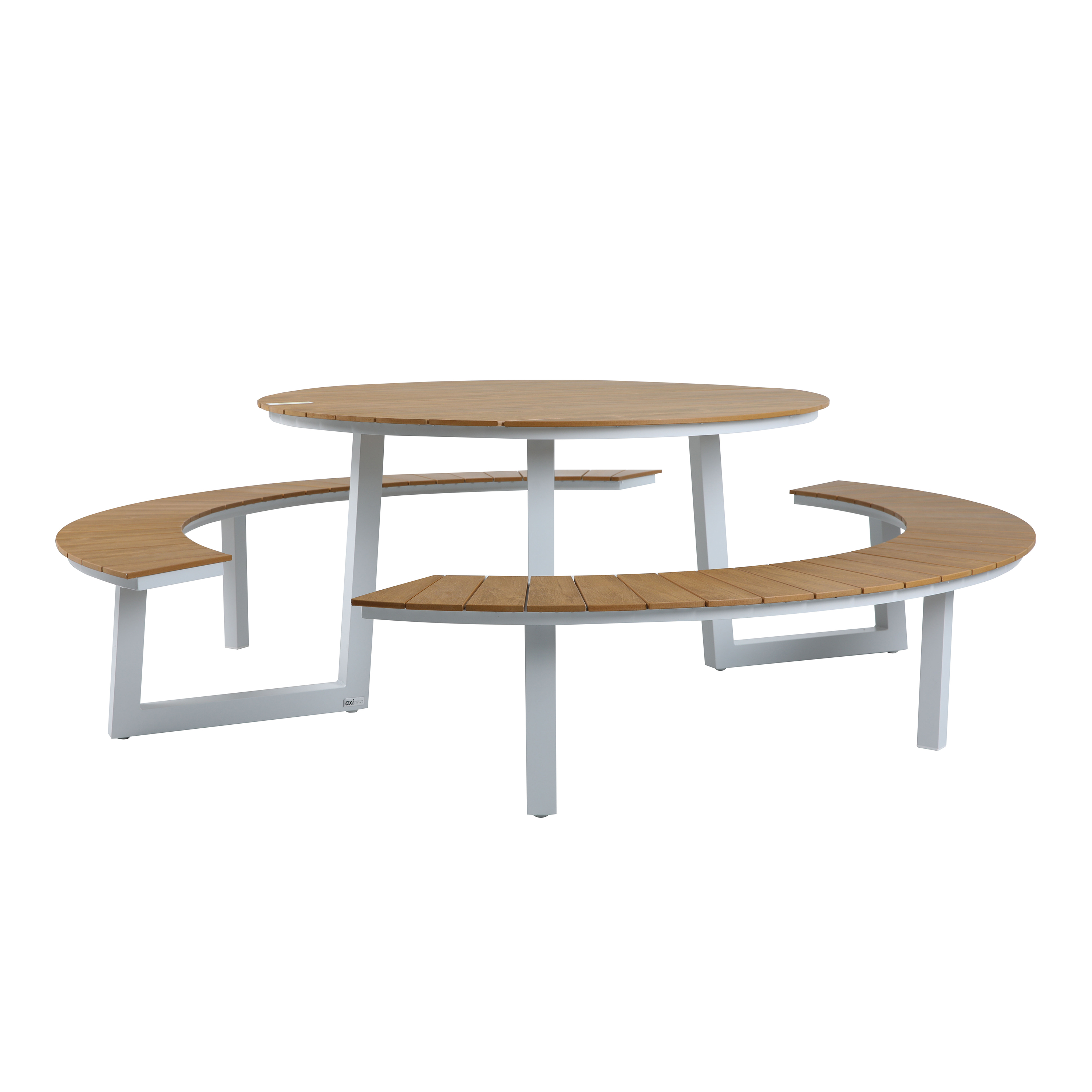 AXI Taco Picnic table with 2 benches Round White/Teak-look Polywood