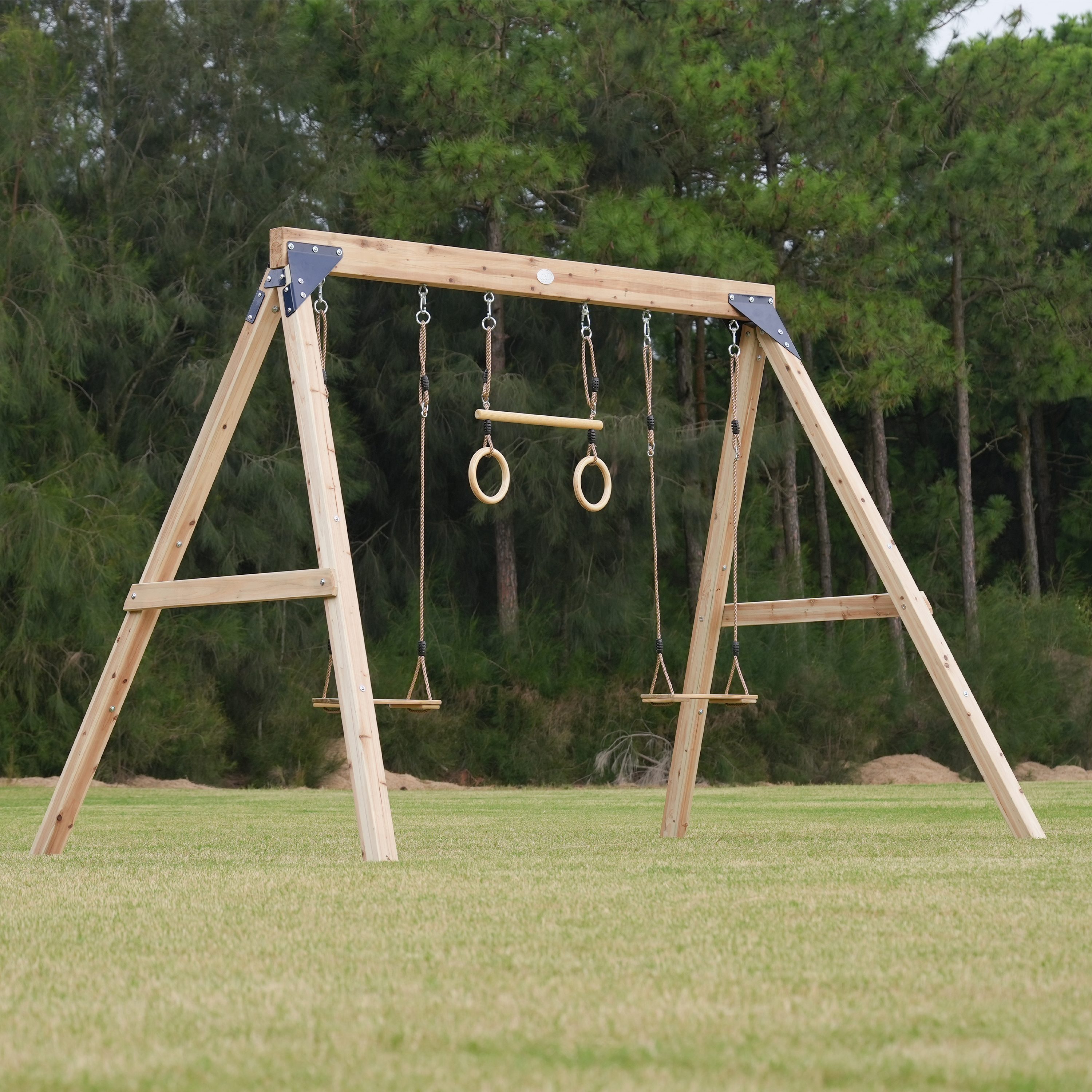AXI Maya Dubbele houten Schommel met Trapeze Bruin