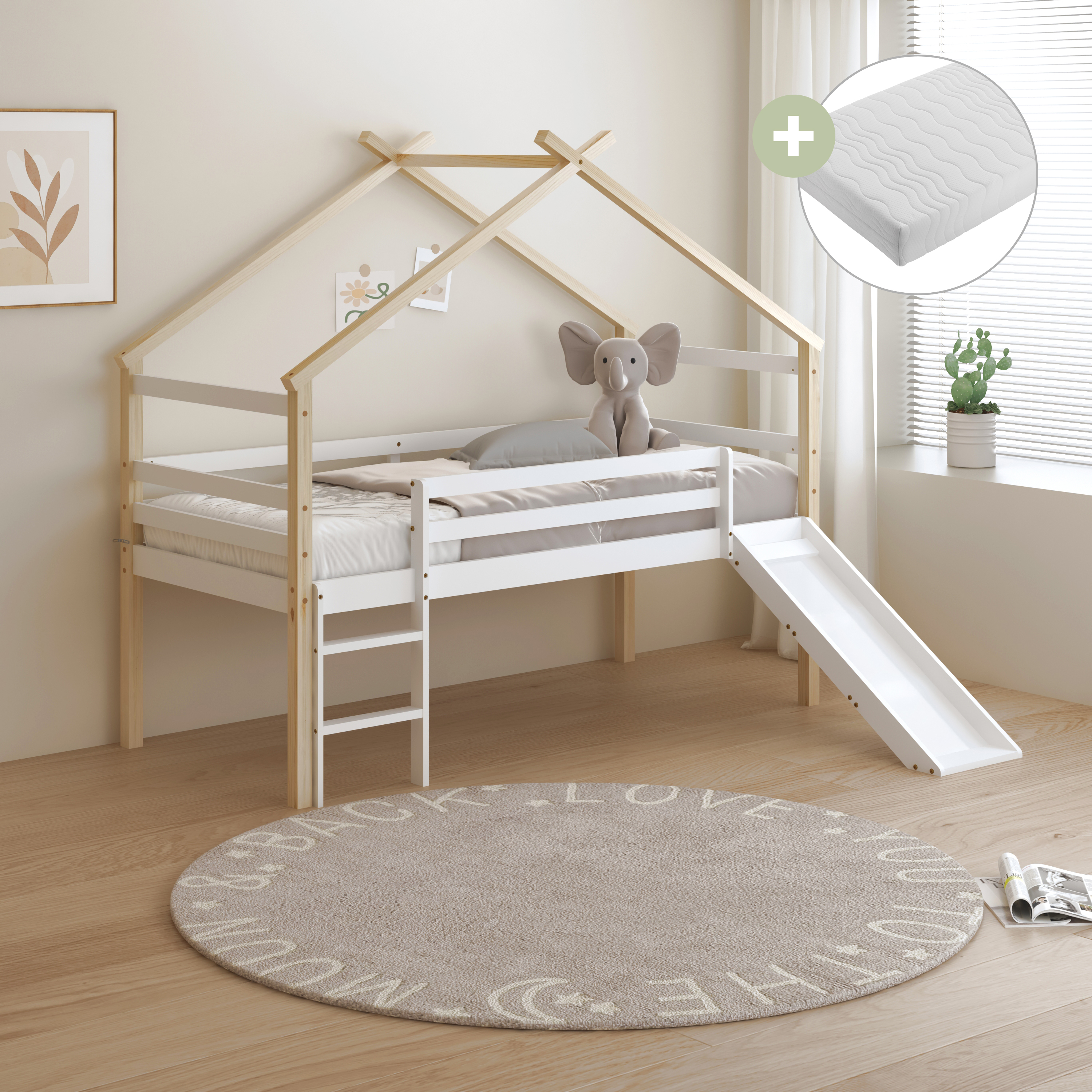 Sunny River Mid Sleeper with Slide Brown/White – With Mattress