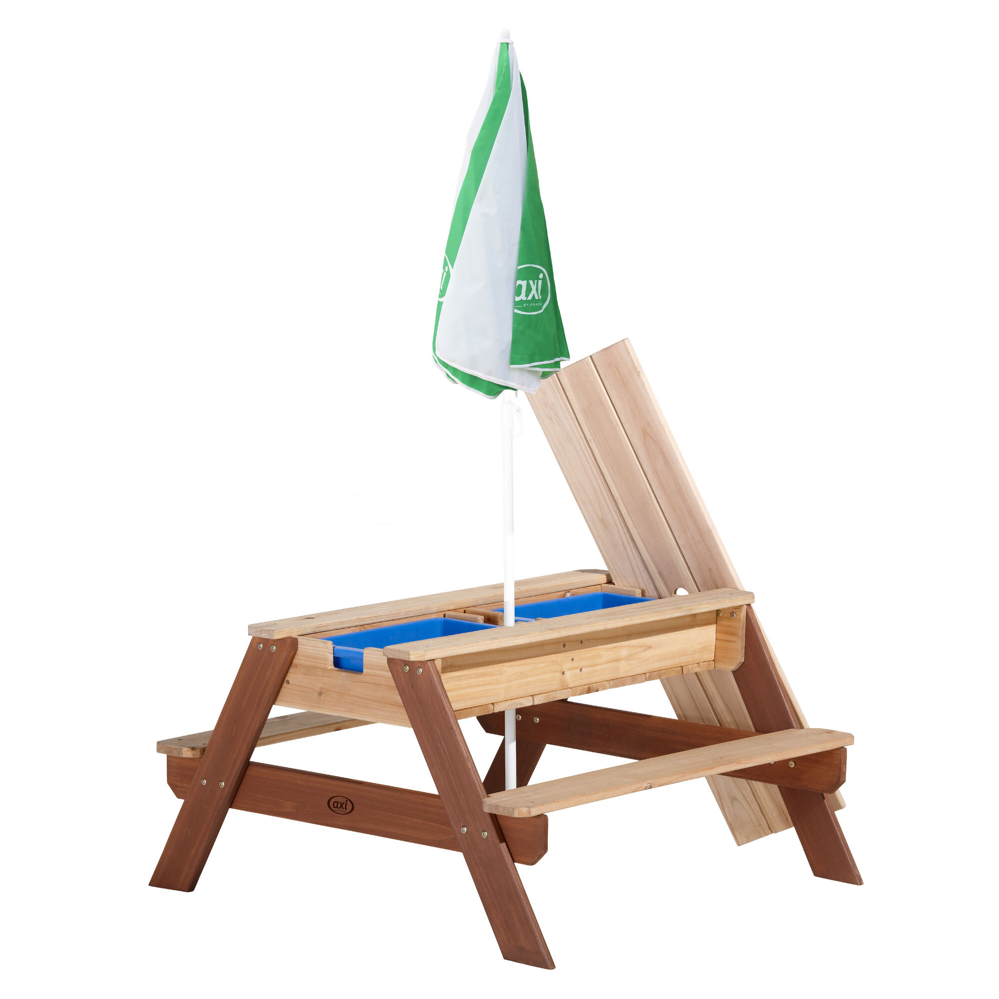 AXI Nick Zand & Water Picknicktafel Bruin - Parasol Groen/wit