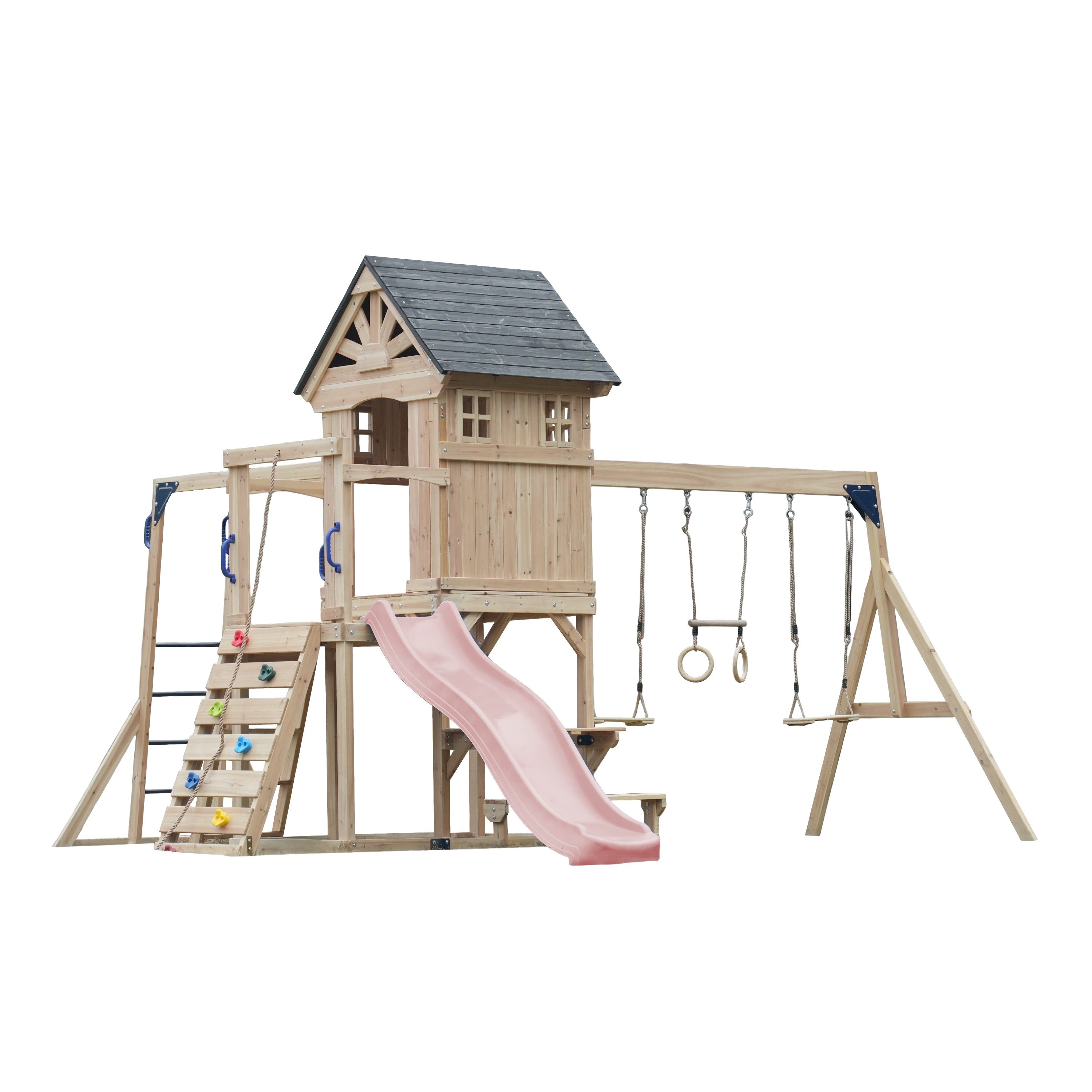 AXI Duncan Climbing Frame with Swings, Climbing Frames and Monkey Bars – Pastel Pink Slide