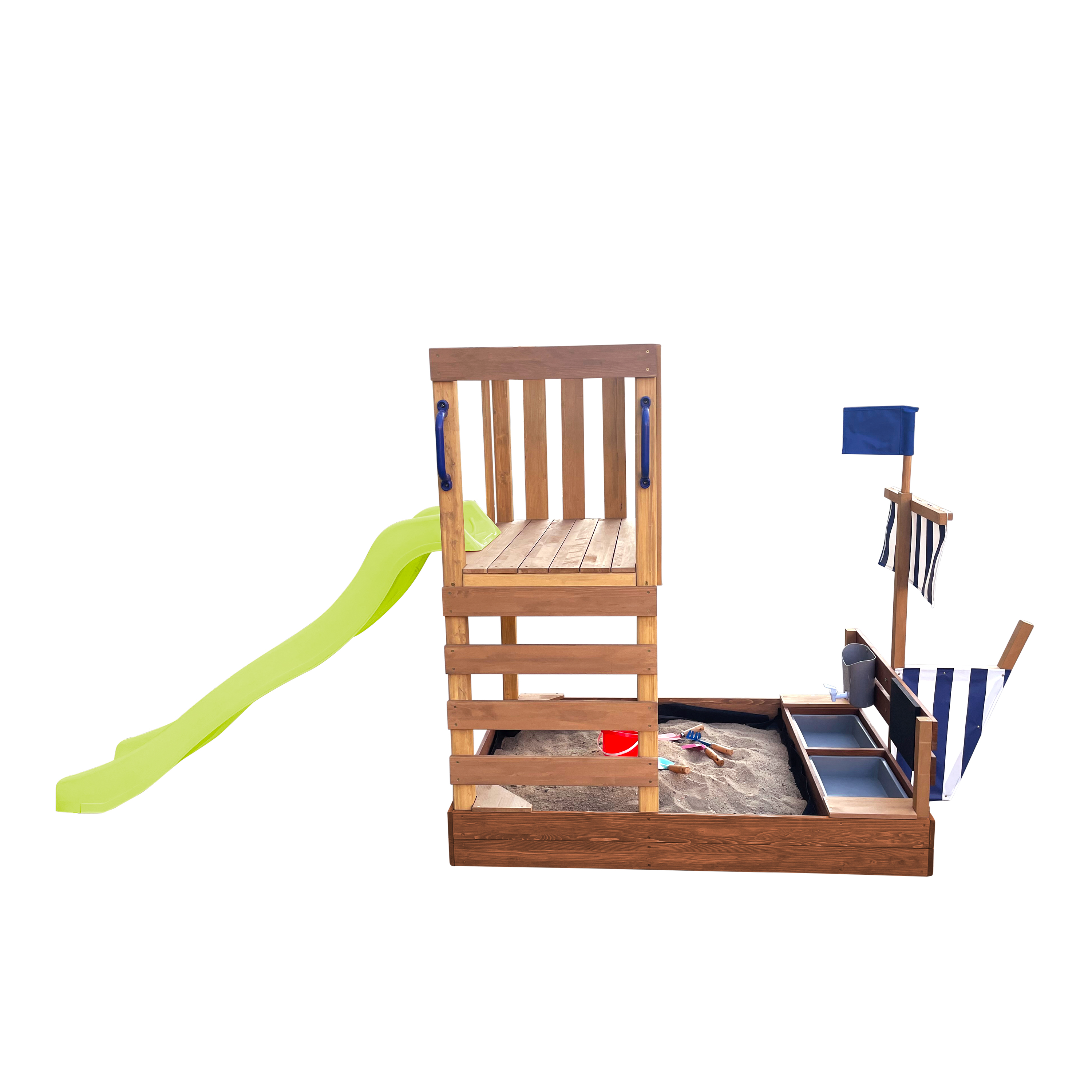 AXI Vicky Climbing Frame with Sandbox, Play Kitchen & Chalkboard – Lime Green Slide