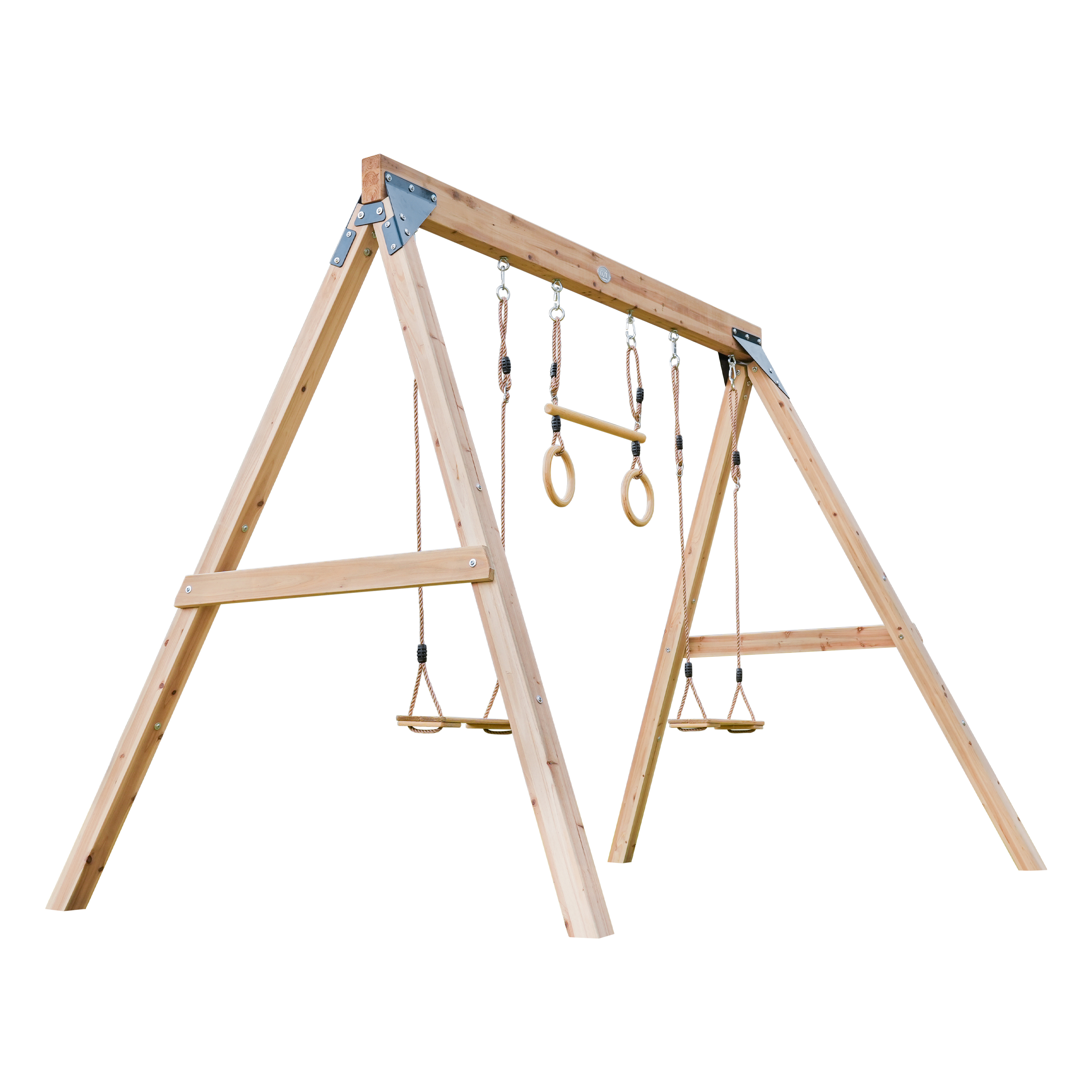 AXI Maya Dubbele houten Schommel met Trapeze Bruin