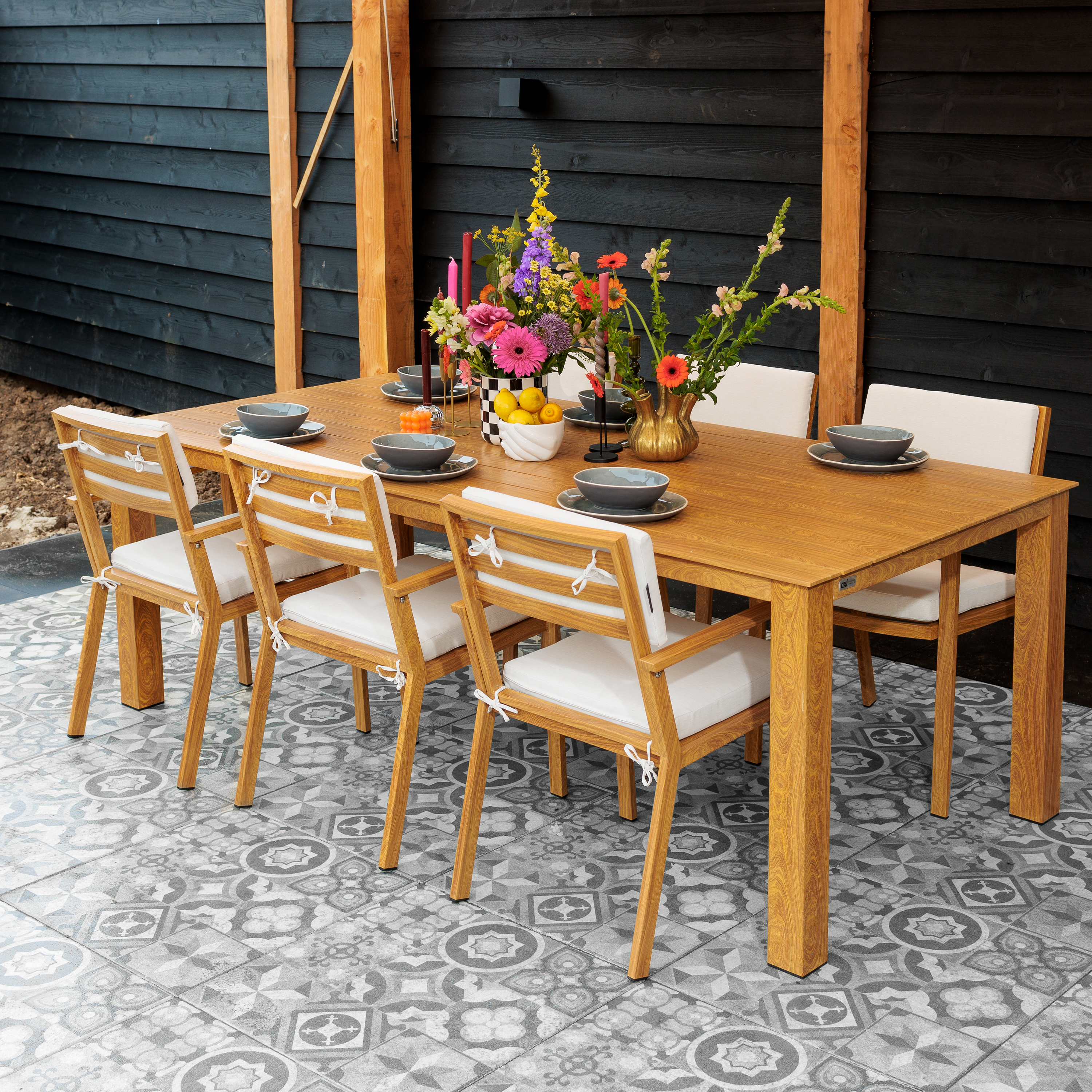 AXI Jada Garden Set with 6 chairs - Wood-look/Beige
