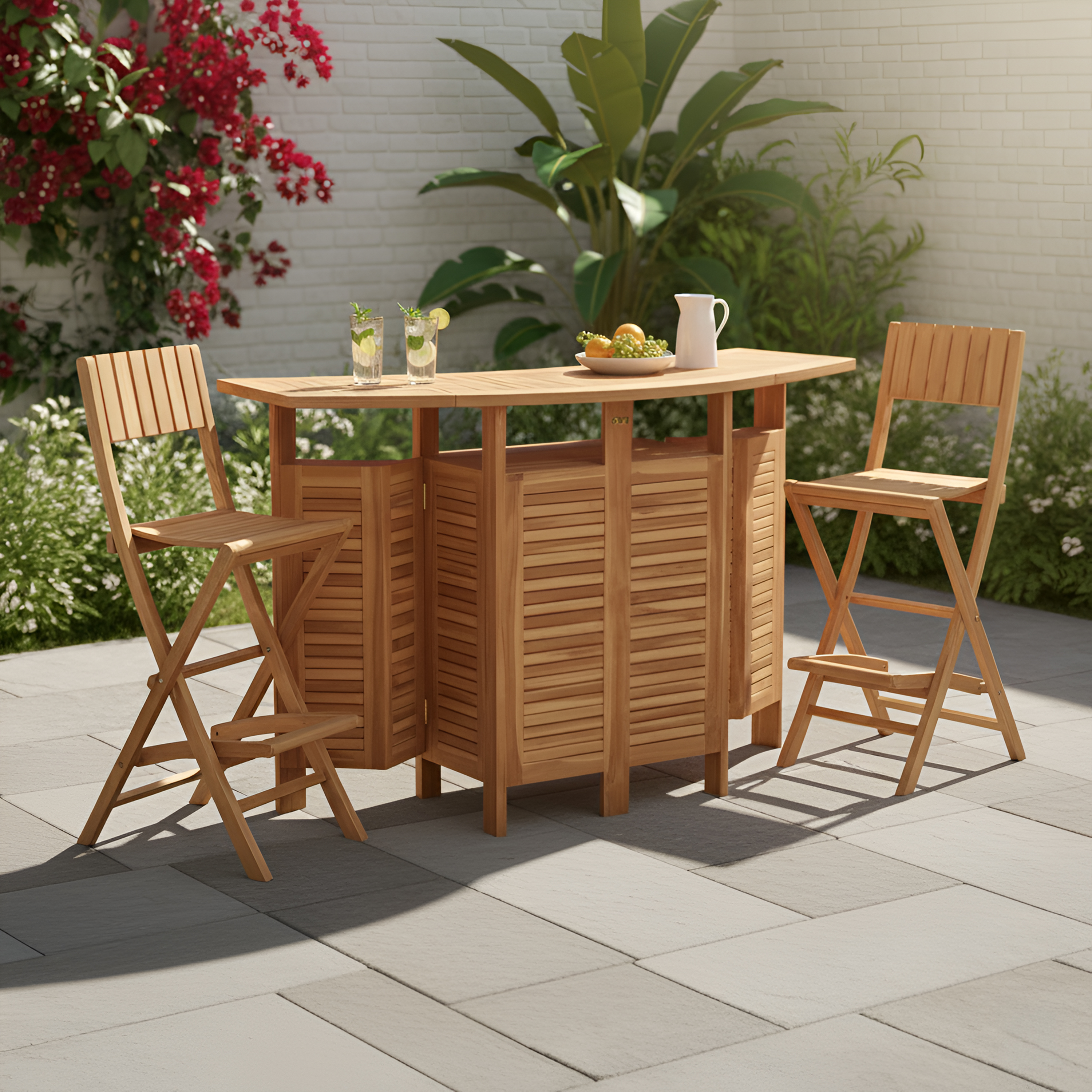 AXI Bruno Foldable Teak Bar Set with 2 bar stools