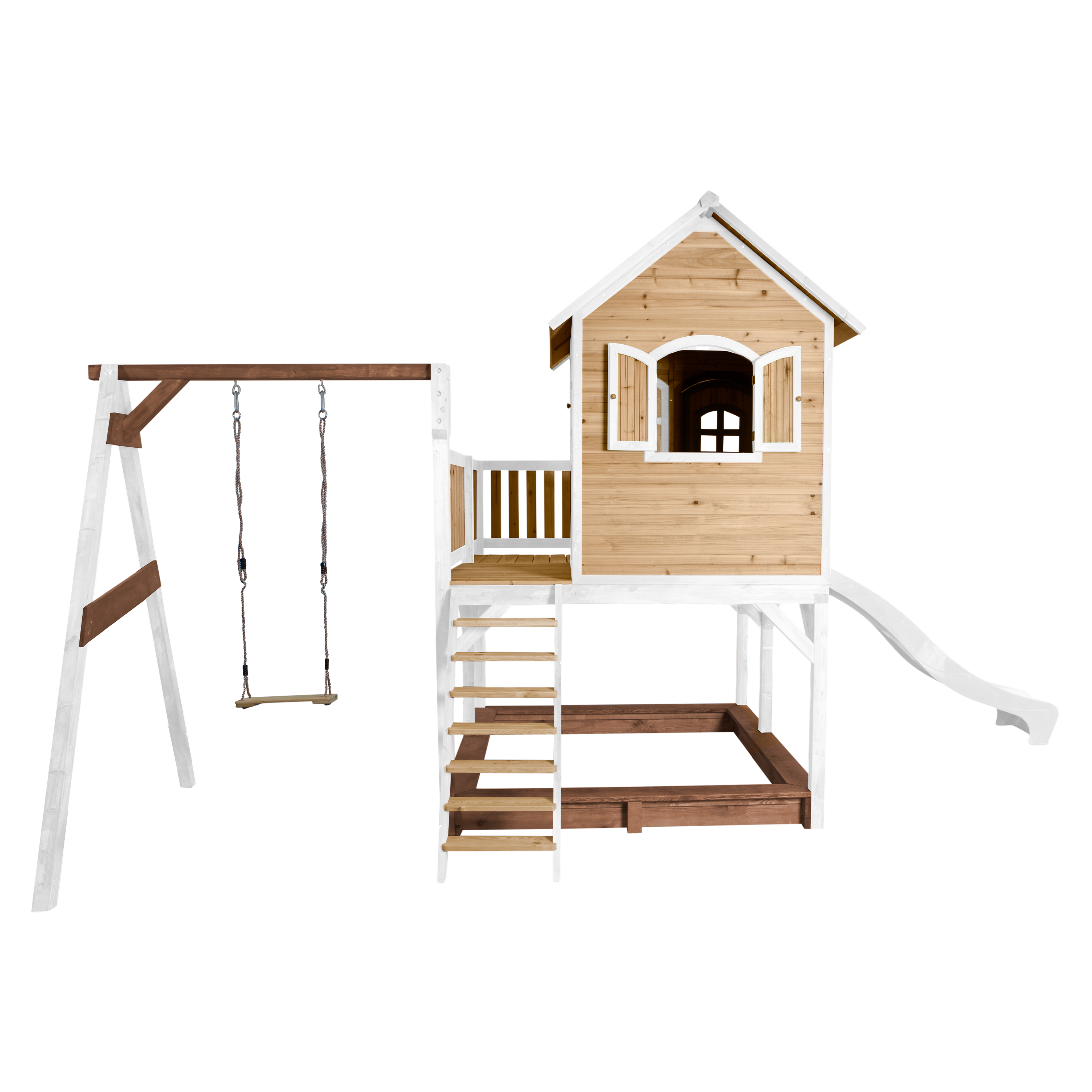 AXI Liam Playhouse with Single Swing Set Brown/White - White Slide