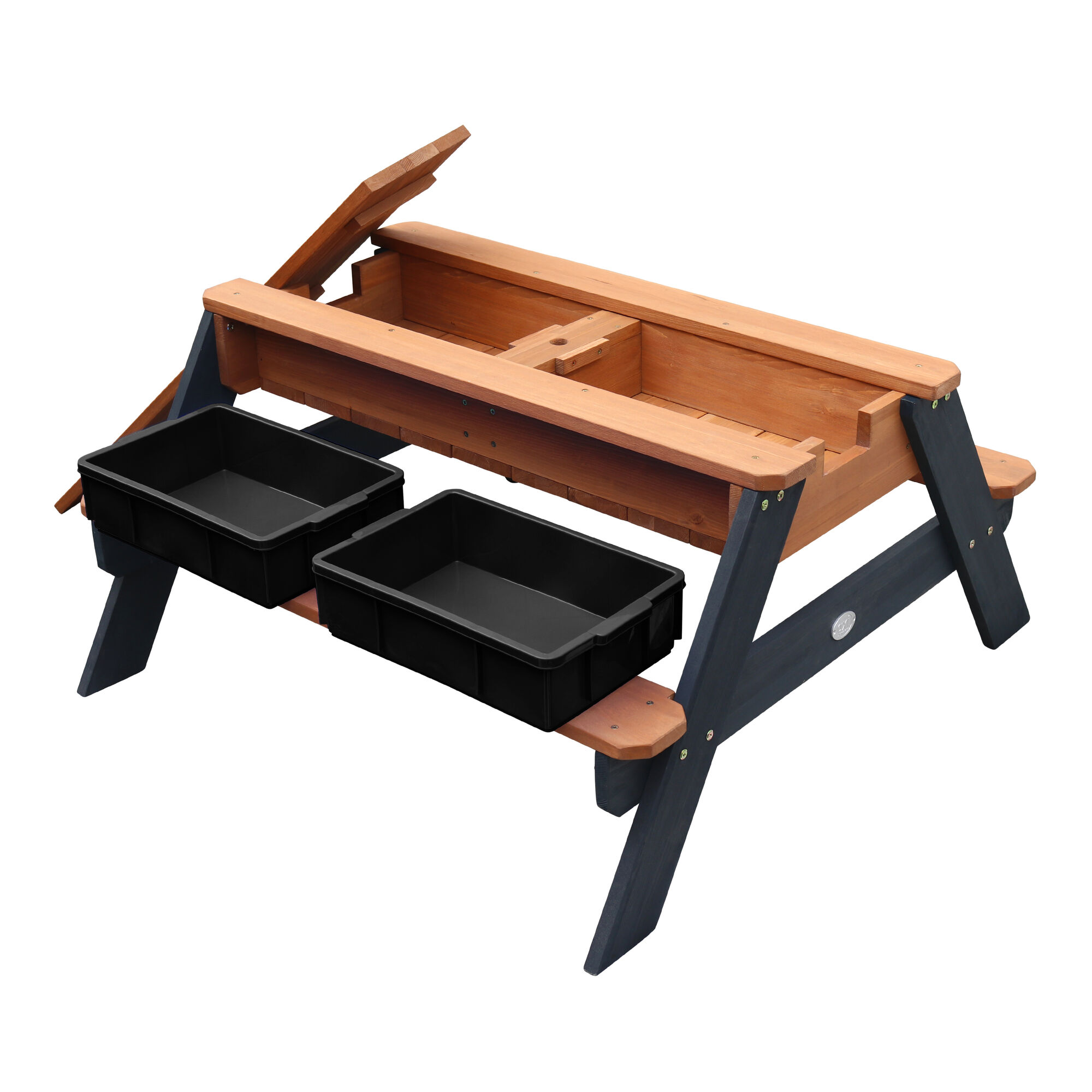 AXI Nick Zand & Water Picknicktafel Antraciet/bruin - Parasol Blauw/wit