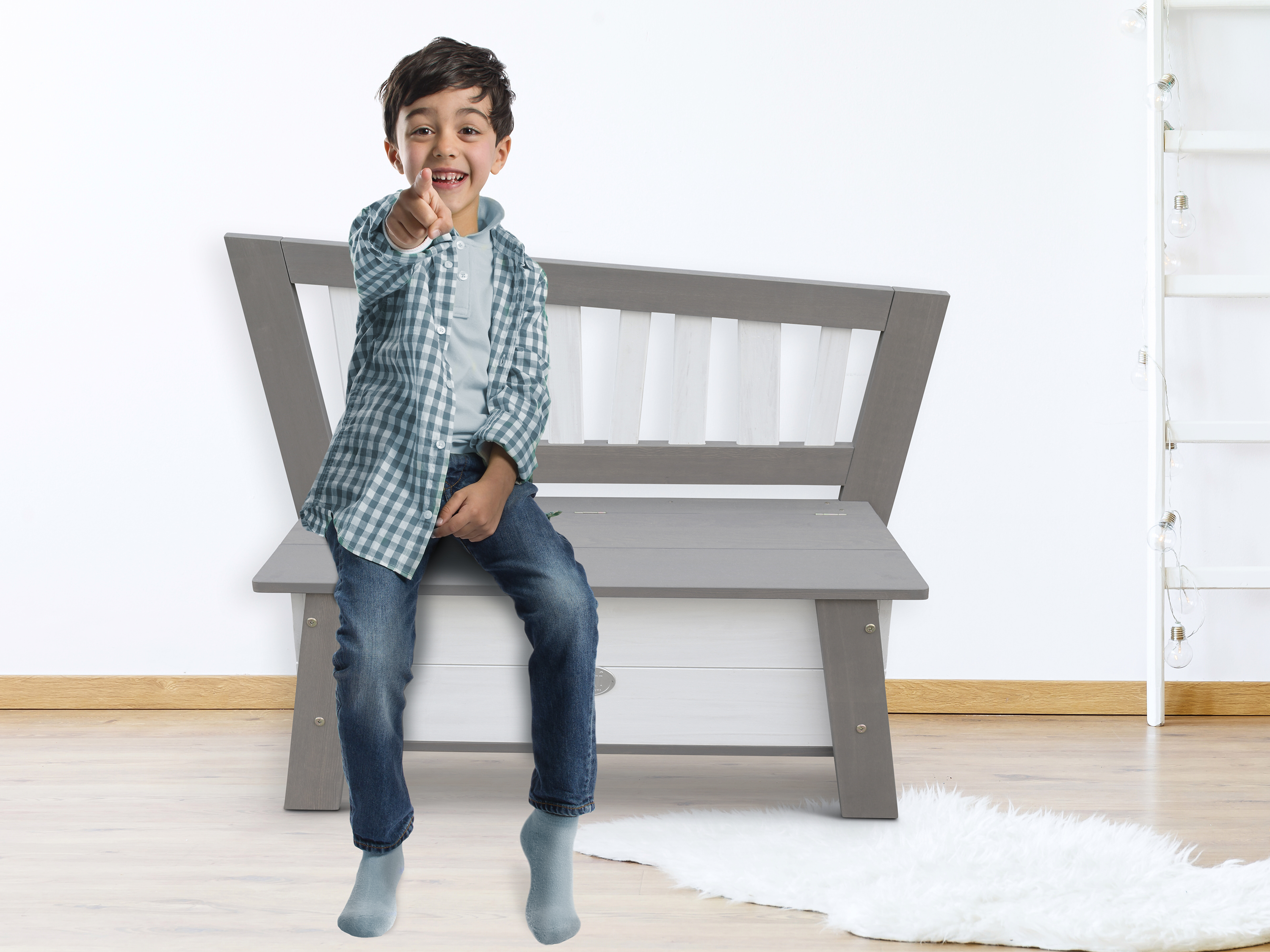 AXI Corky Storage Bench - Grey/White