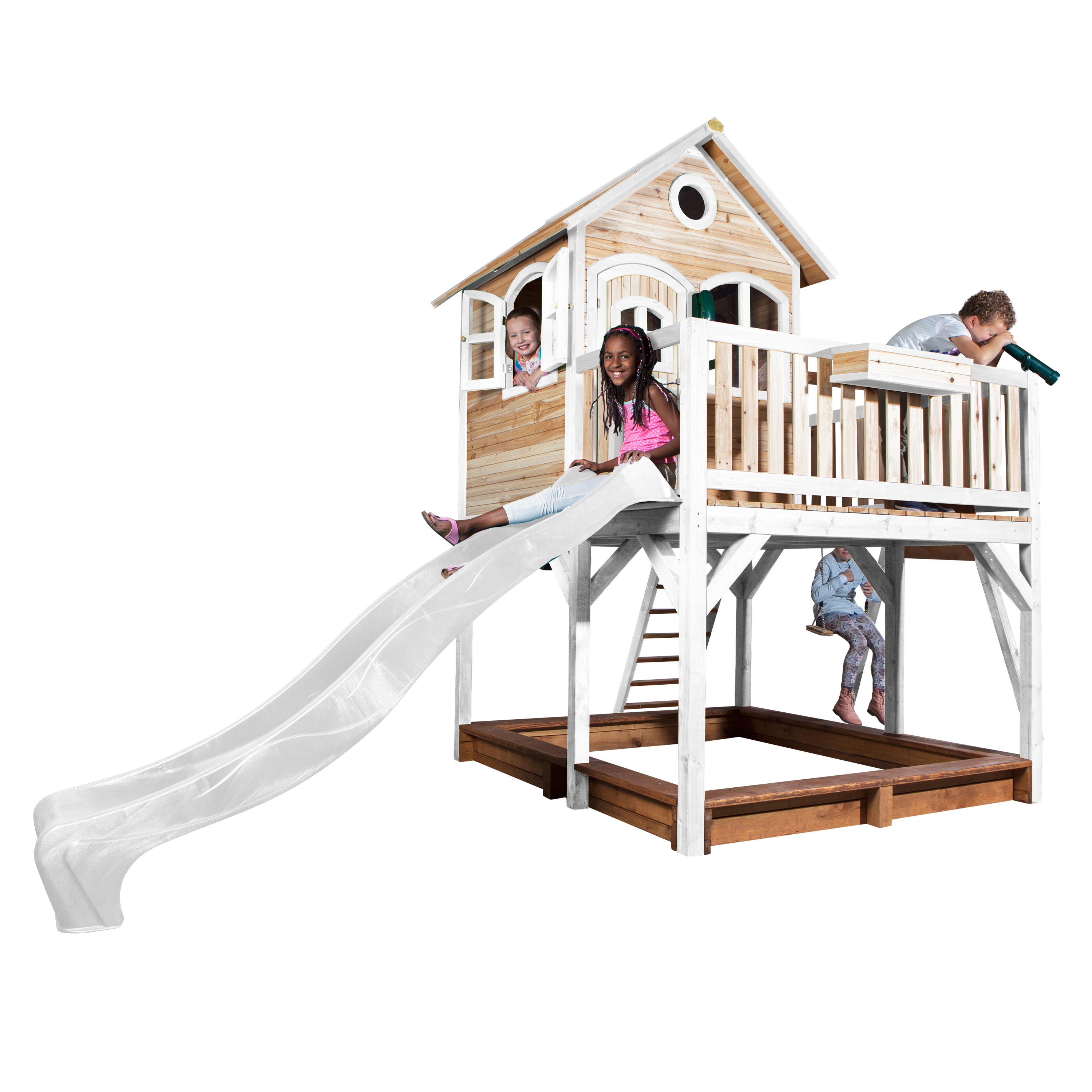 AXI Liam Playhouse with Single Swing Set Brown/White - White Slide