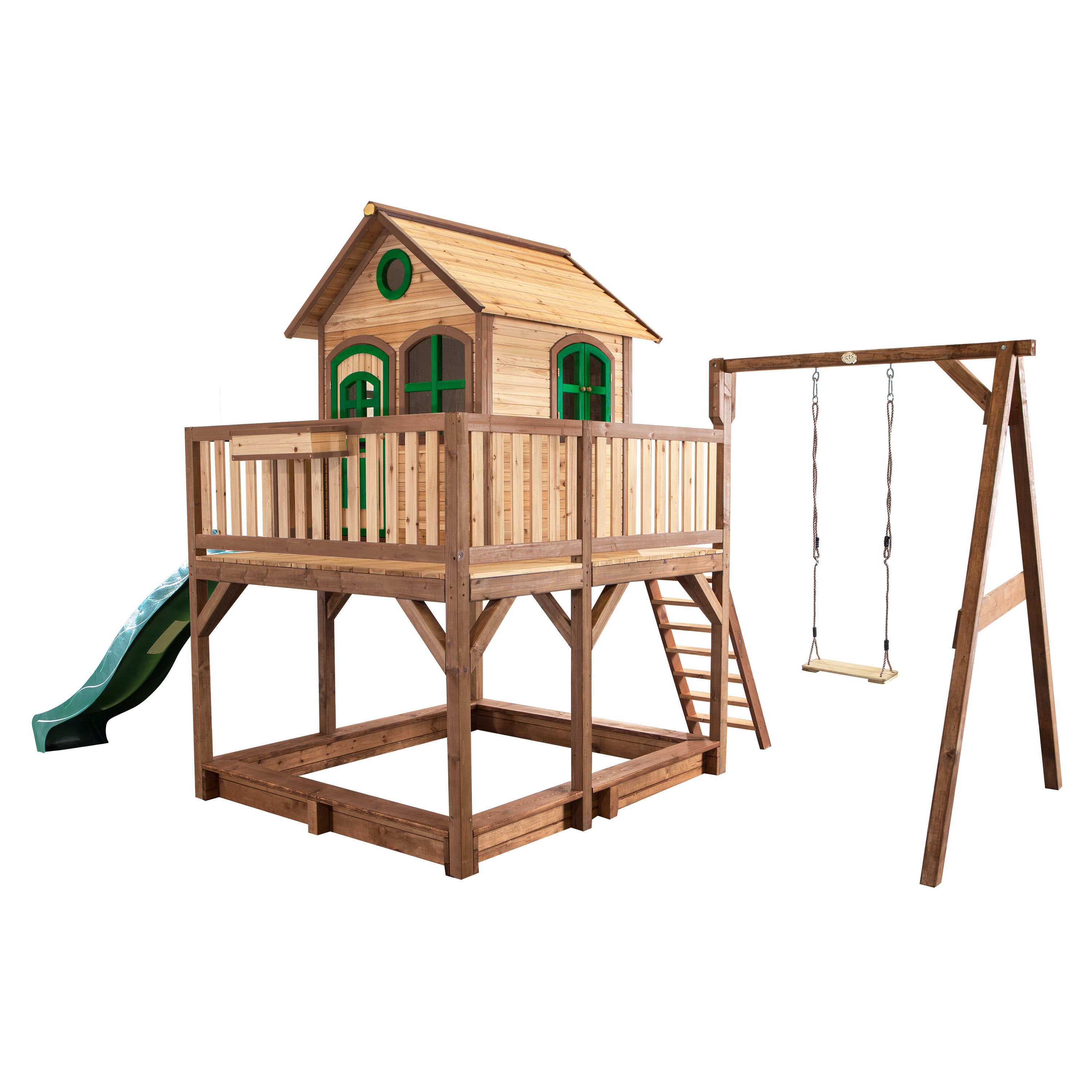 AXI Liam Playhouse with Single Swing Set Brown/Green - Green Slide