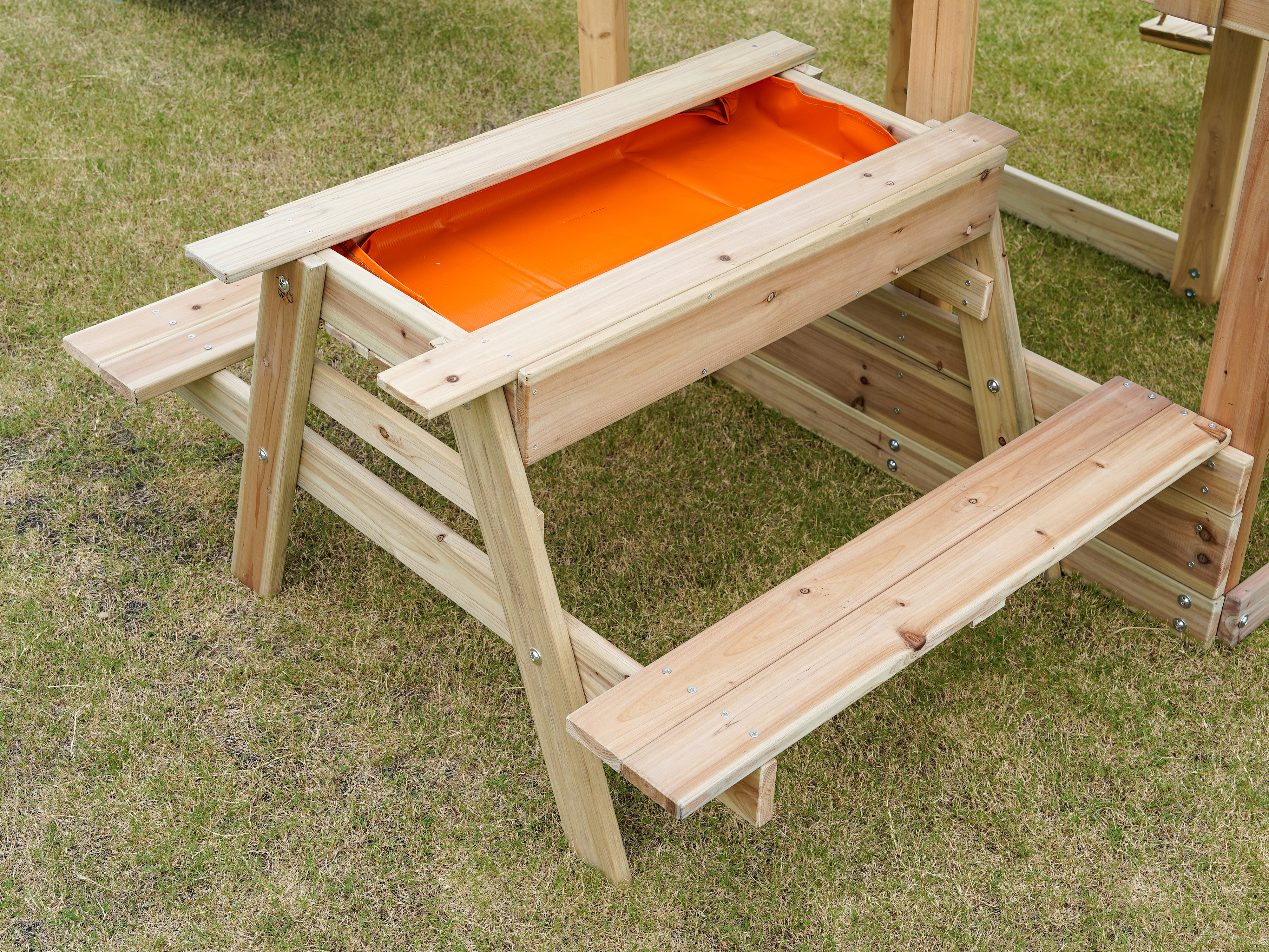 AXI Mette Climbing Frame with Double Swing Set and Picnic Table - Pastel Green Slide