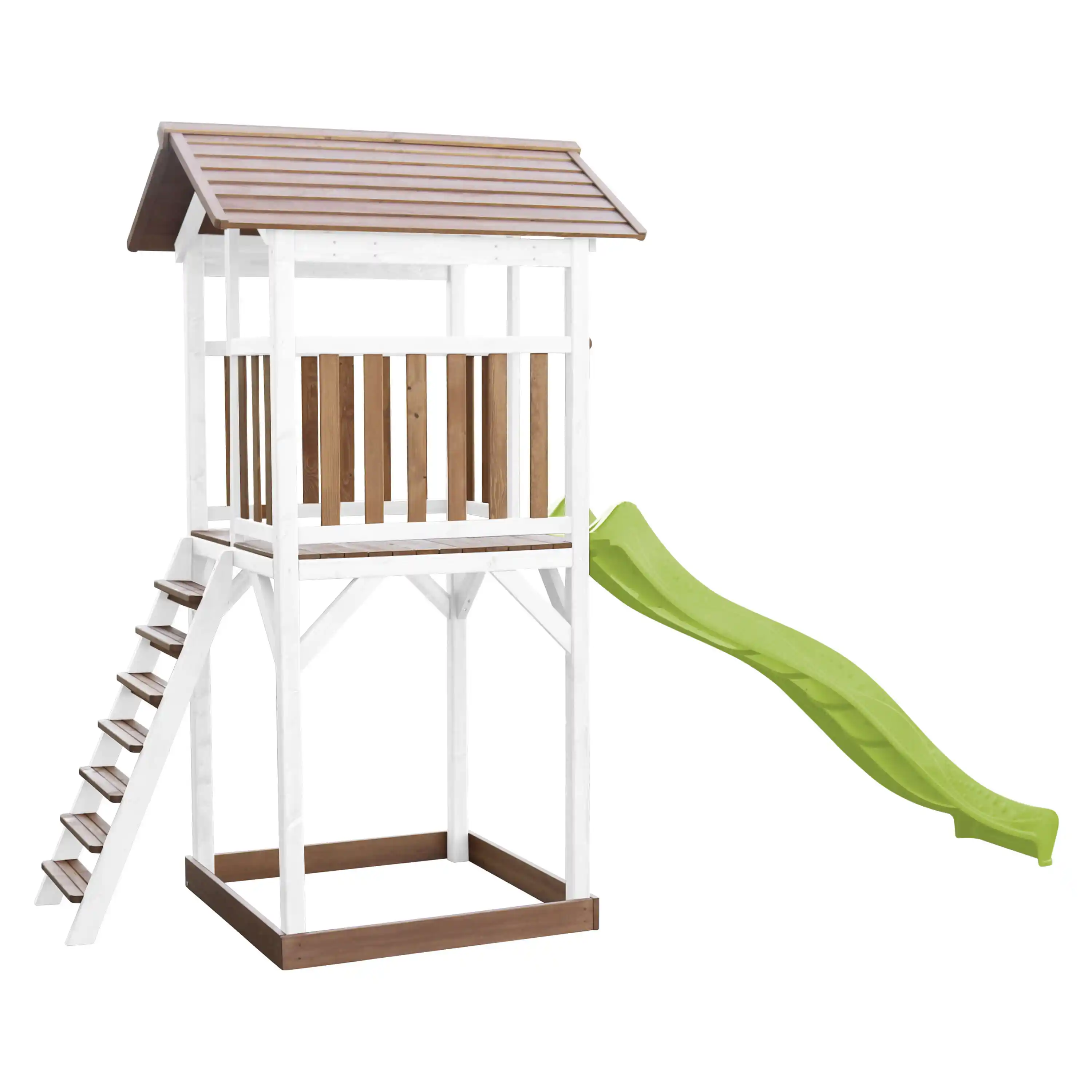 AXI Beach Tower Speeltoren Bruin/wit - Limoen groene Glijbaan