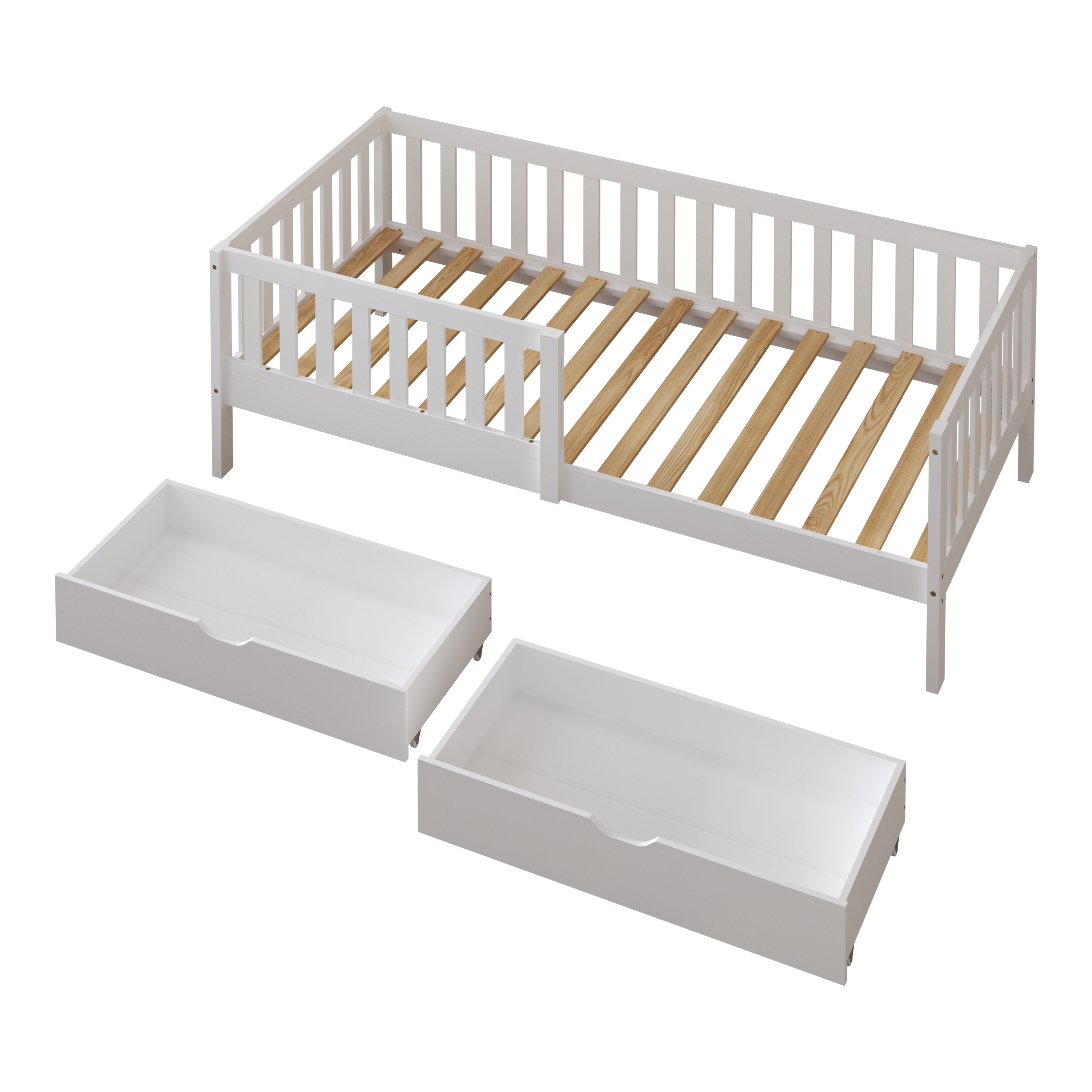 Sunny Isa Kids Bed with 2 Storage Drawers and Guardrail White – With Mattress