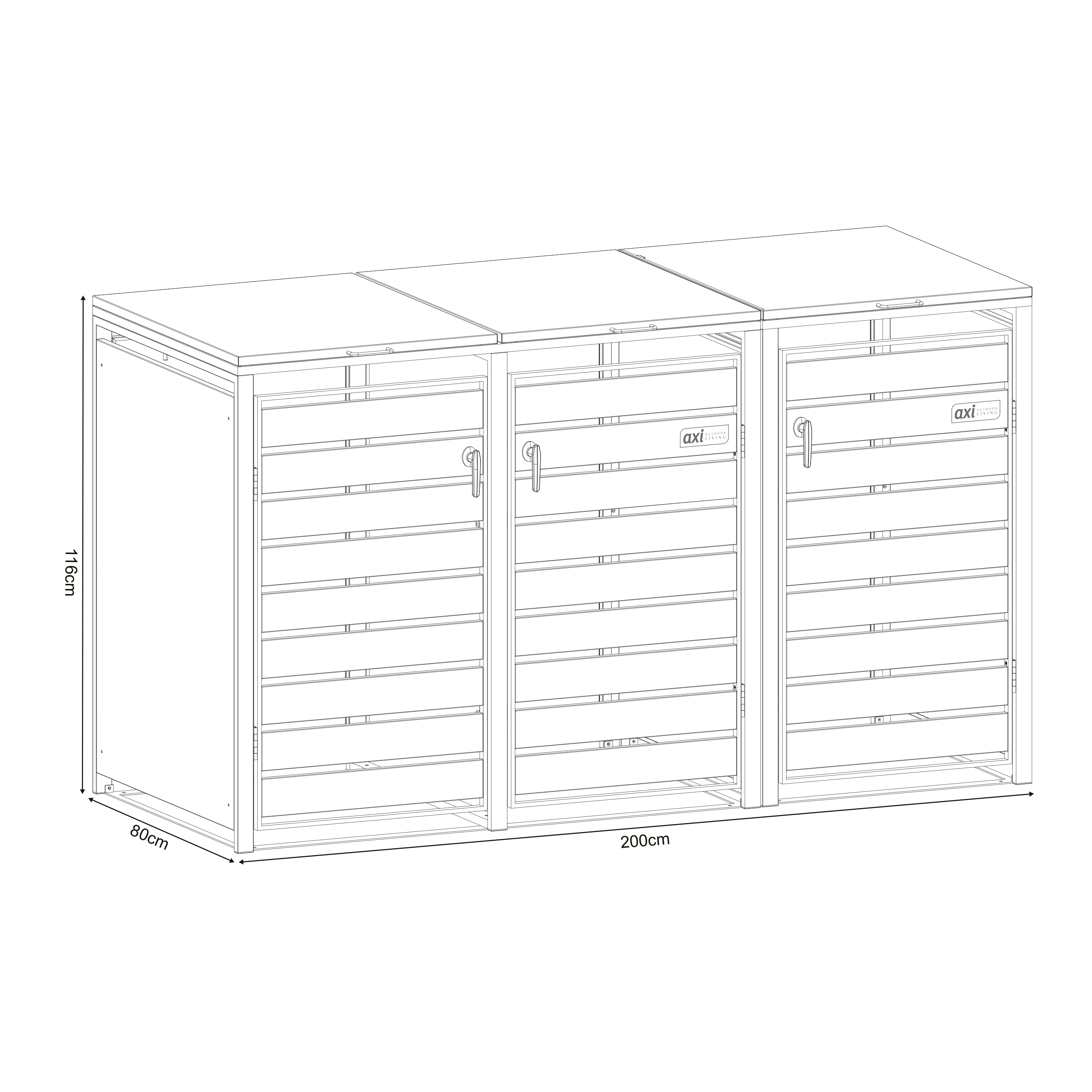 AXI Lucas Metal Garbage Bin Shed Anthracite/Wood look - 3 Garbage Bins