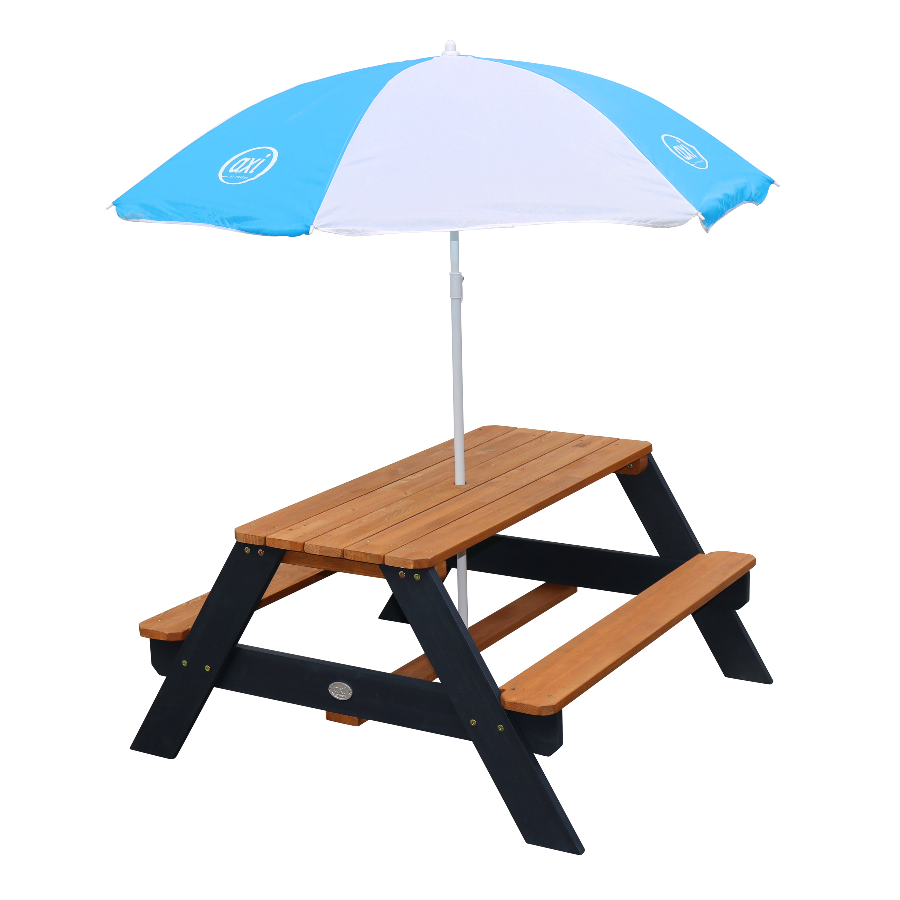 AXI Nick Picnic Table Anthracite/Brown - Umbrella Blue/White
