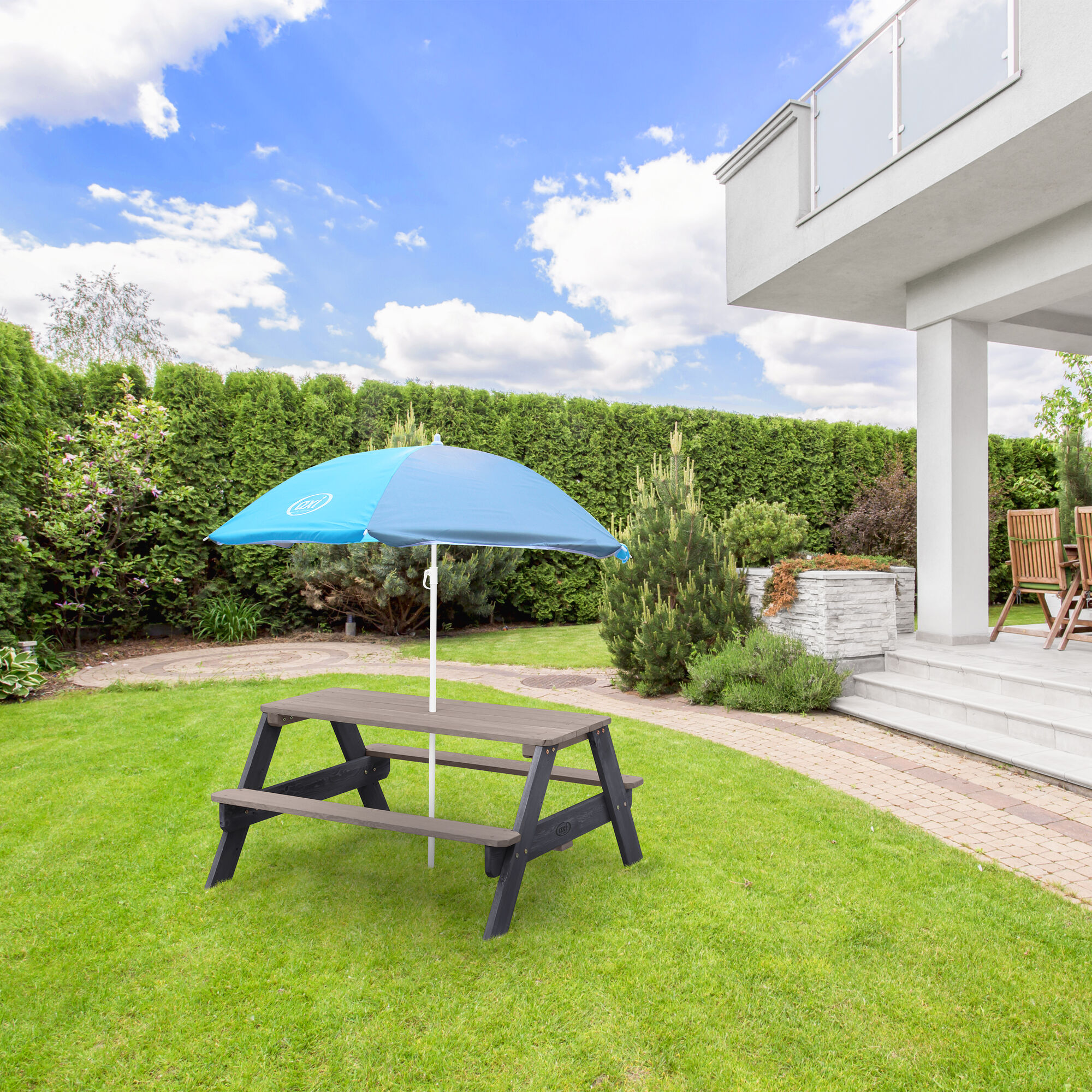 AXI Nick Picknicktafel Antraciet/grijs - Parasol Blauw/grijs
