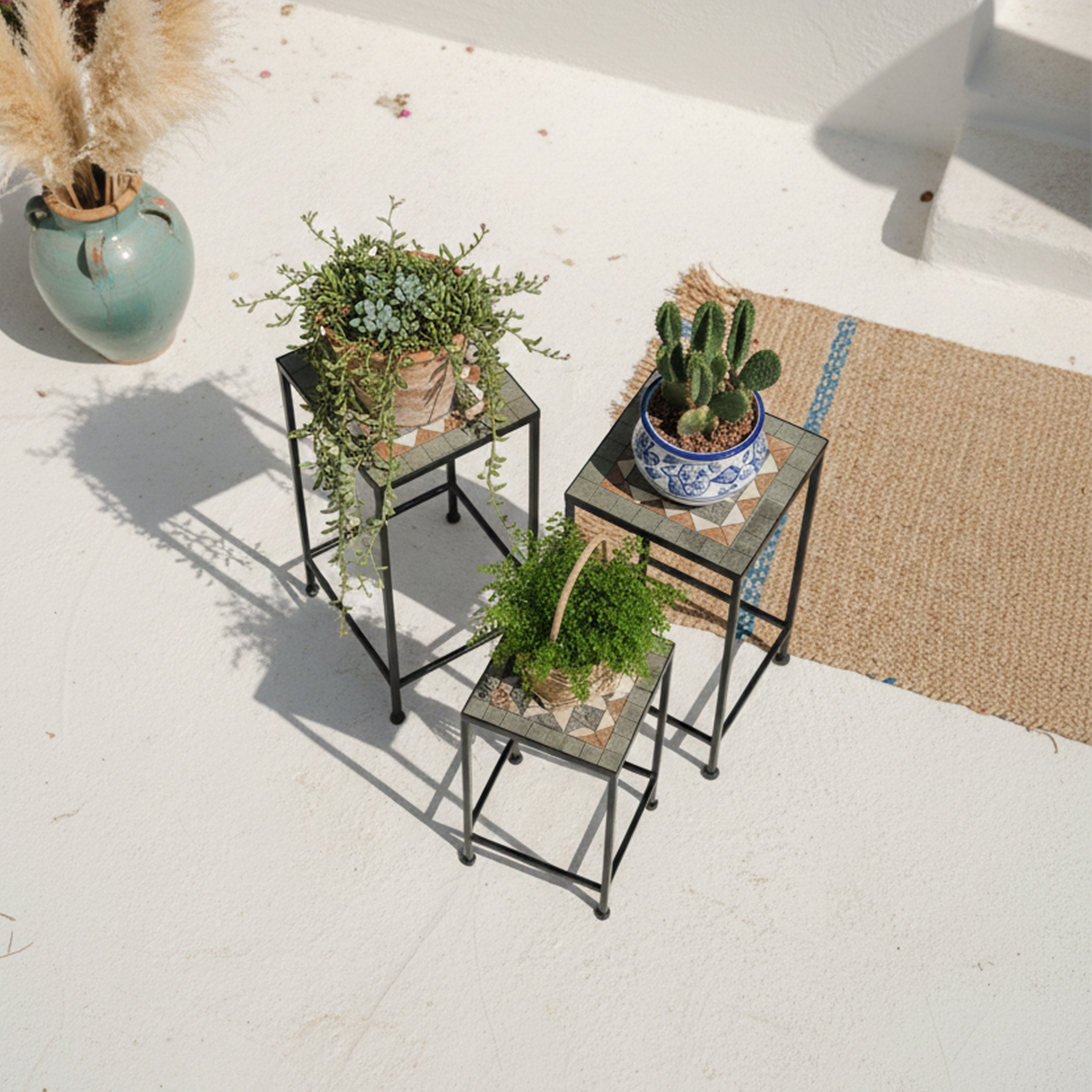 AXI Eline Mosaic Plant Table Square Star – Grey/Brown – Set of 3