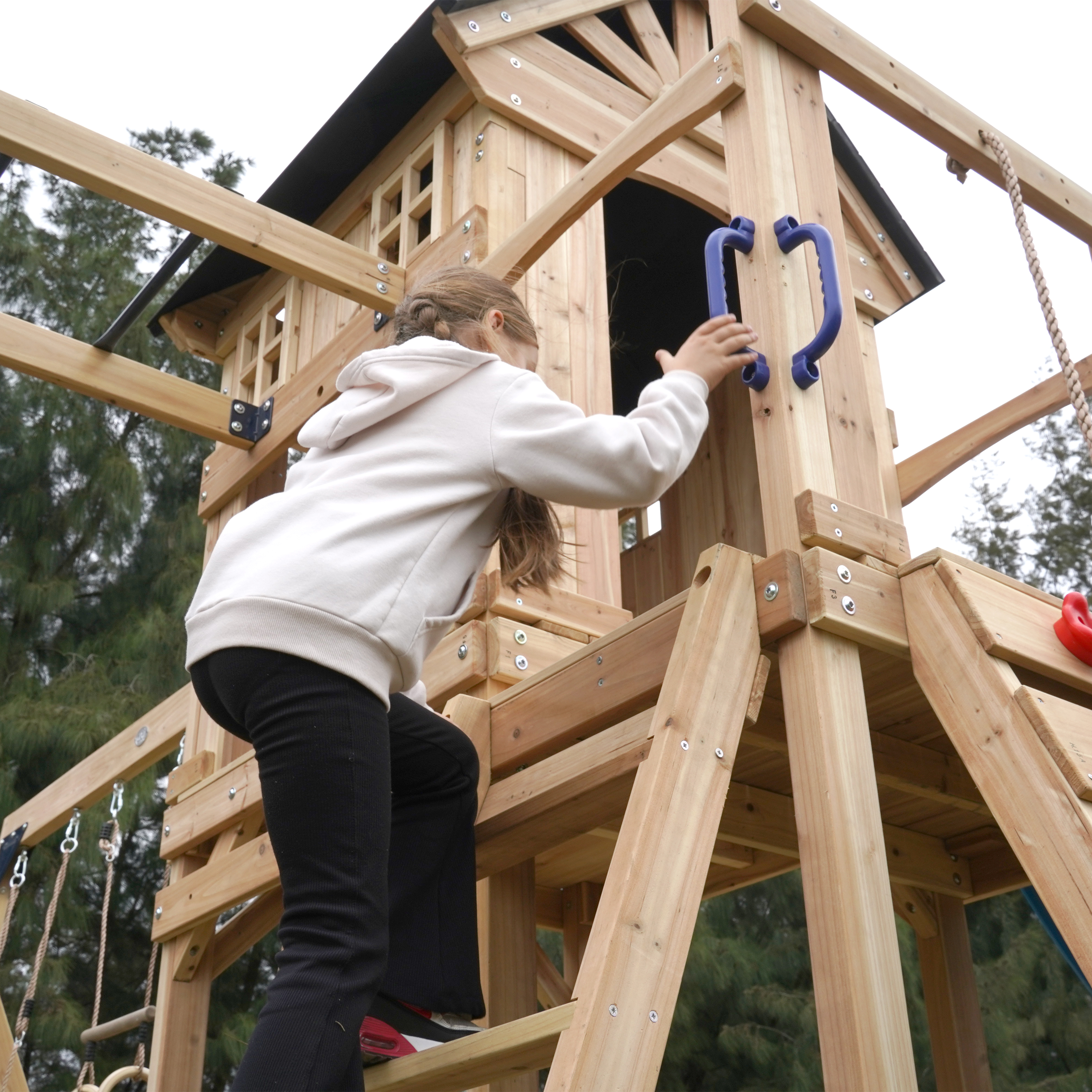 AXI Duncan Climbing Frame with Swings, Climbing Frames and Monkey Bars – Cream Slide