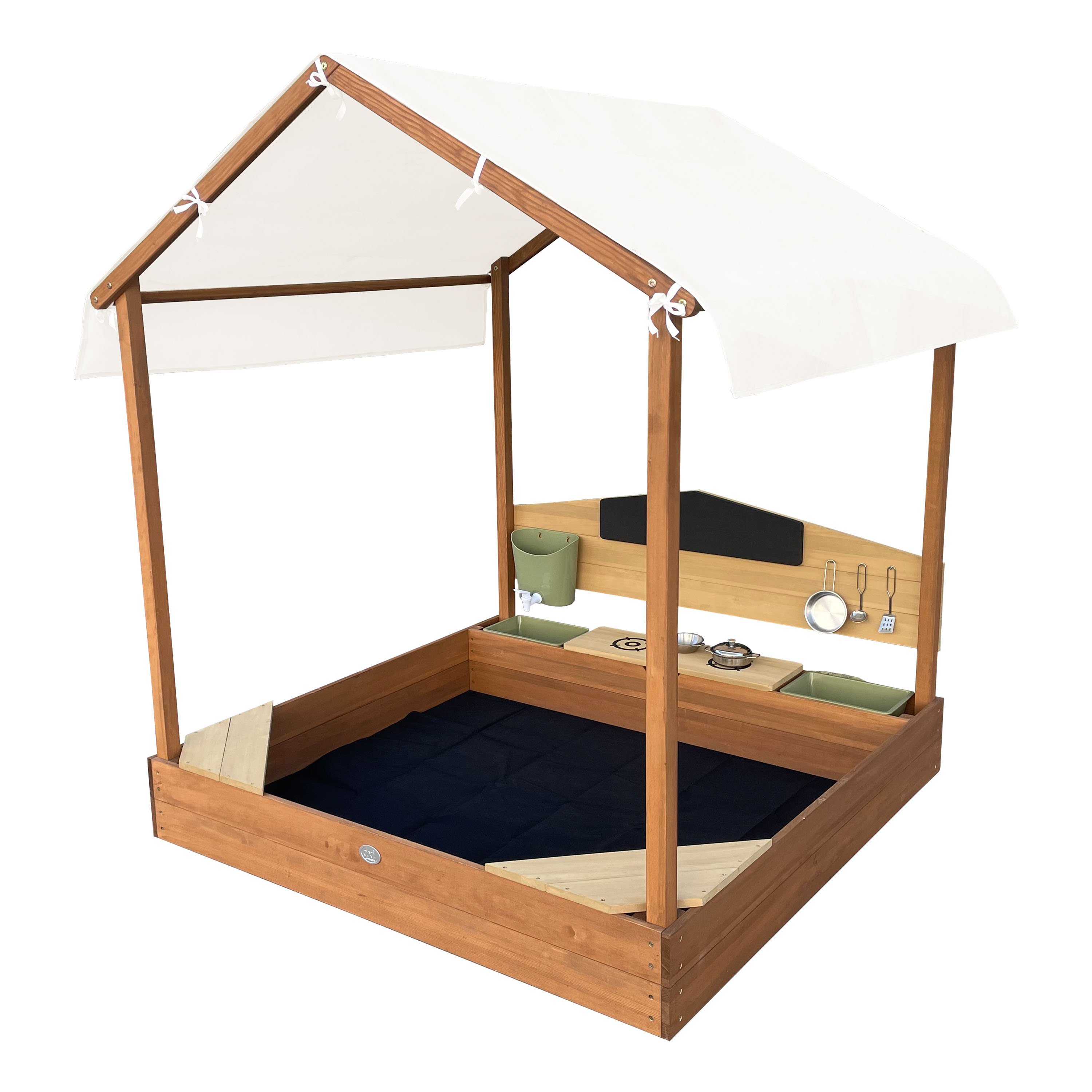 AXI Meli Sandbox & Playhouse with Play Kitchen - 120 x 120 cm - Brown