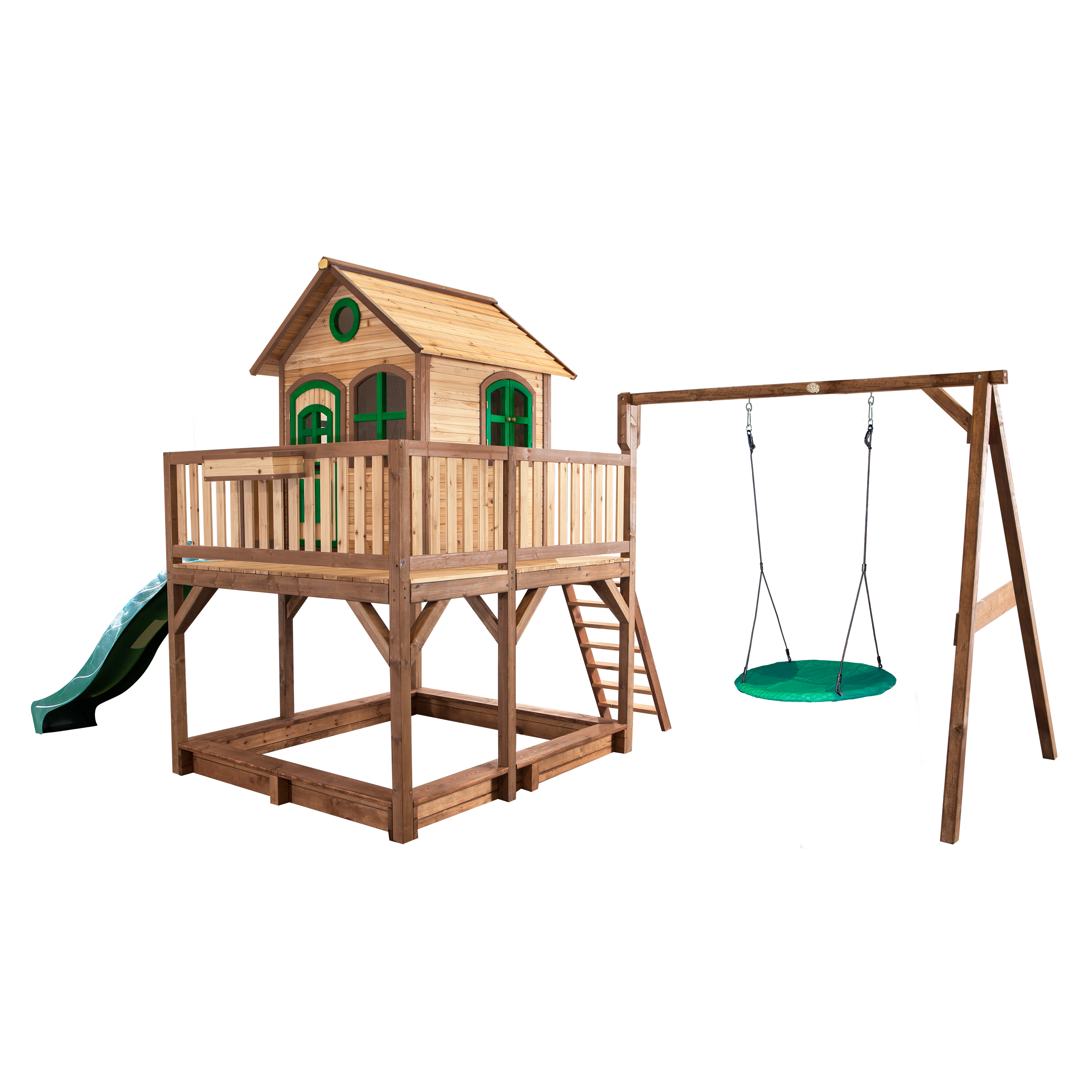 AXI Liam Playhouse with Summer Nest Swing Set Brown/Green - Green Slide