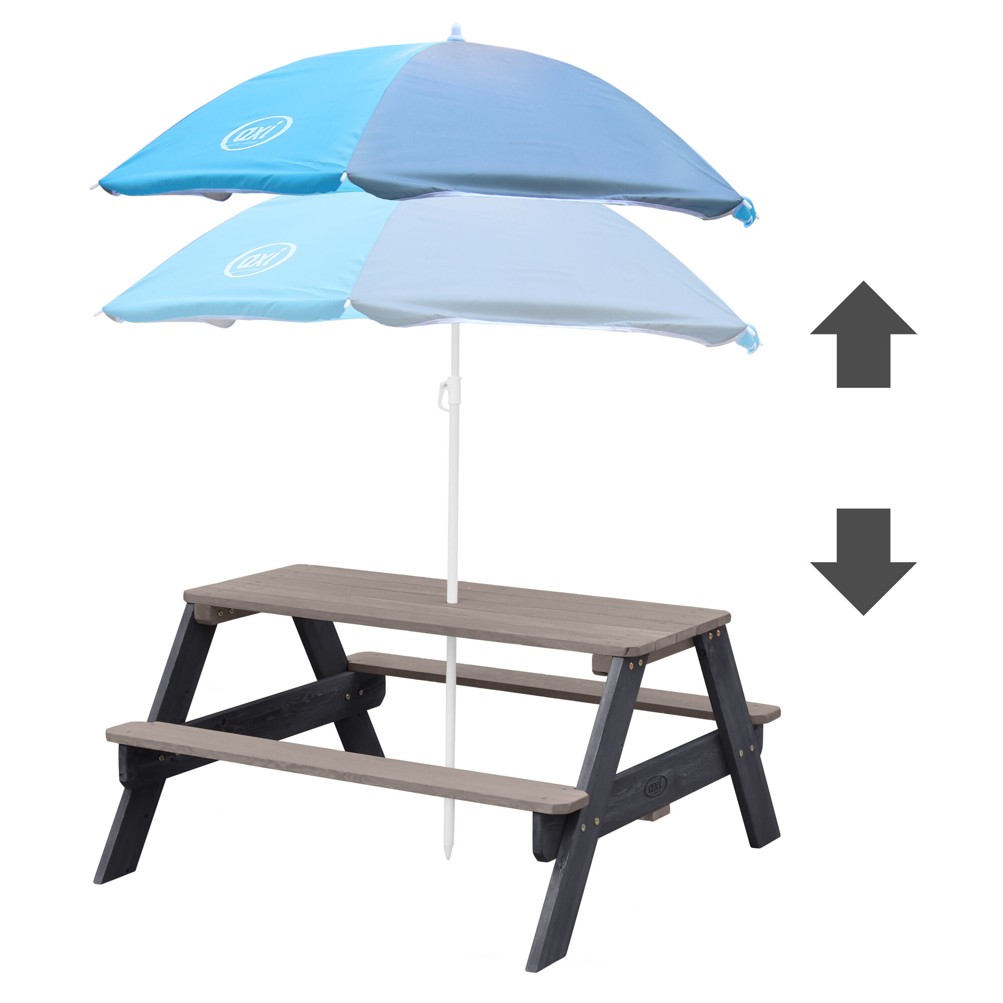 AXI Nick Picknicktafel Antraciet/grijs - Parasol Blauw/grijs