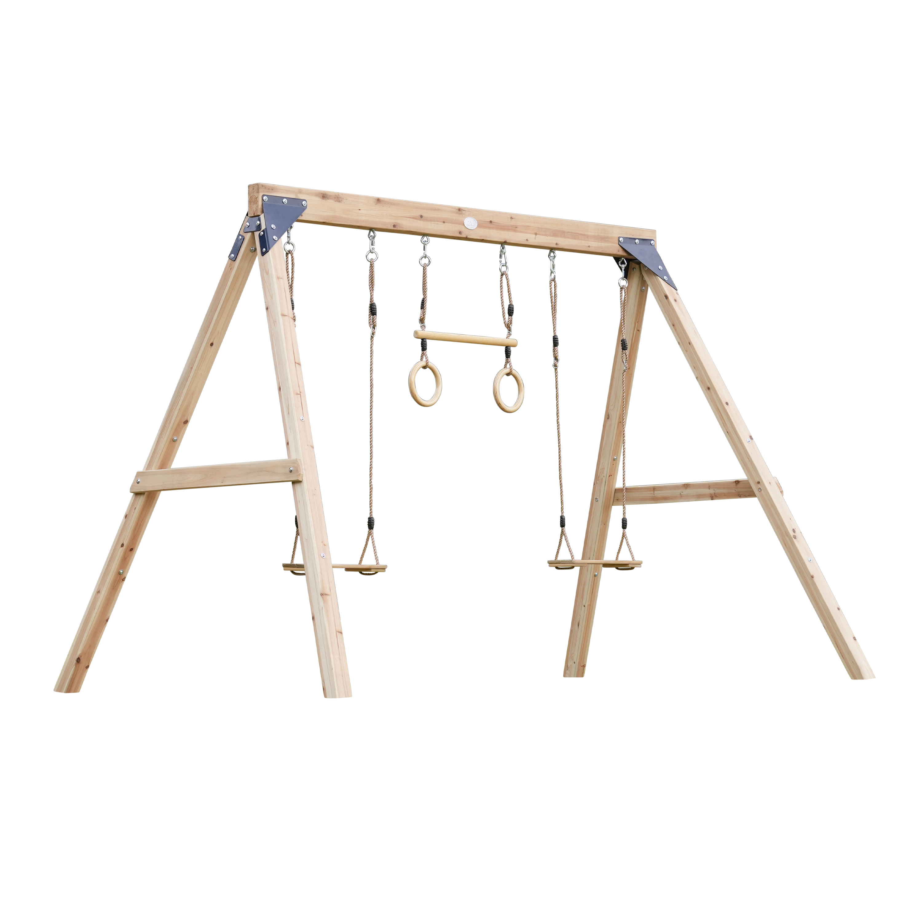 AXI Maya Dubbele houten Schommel met Trapeze Bruin
