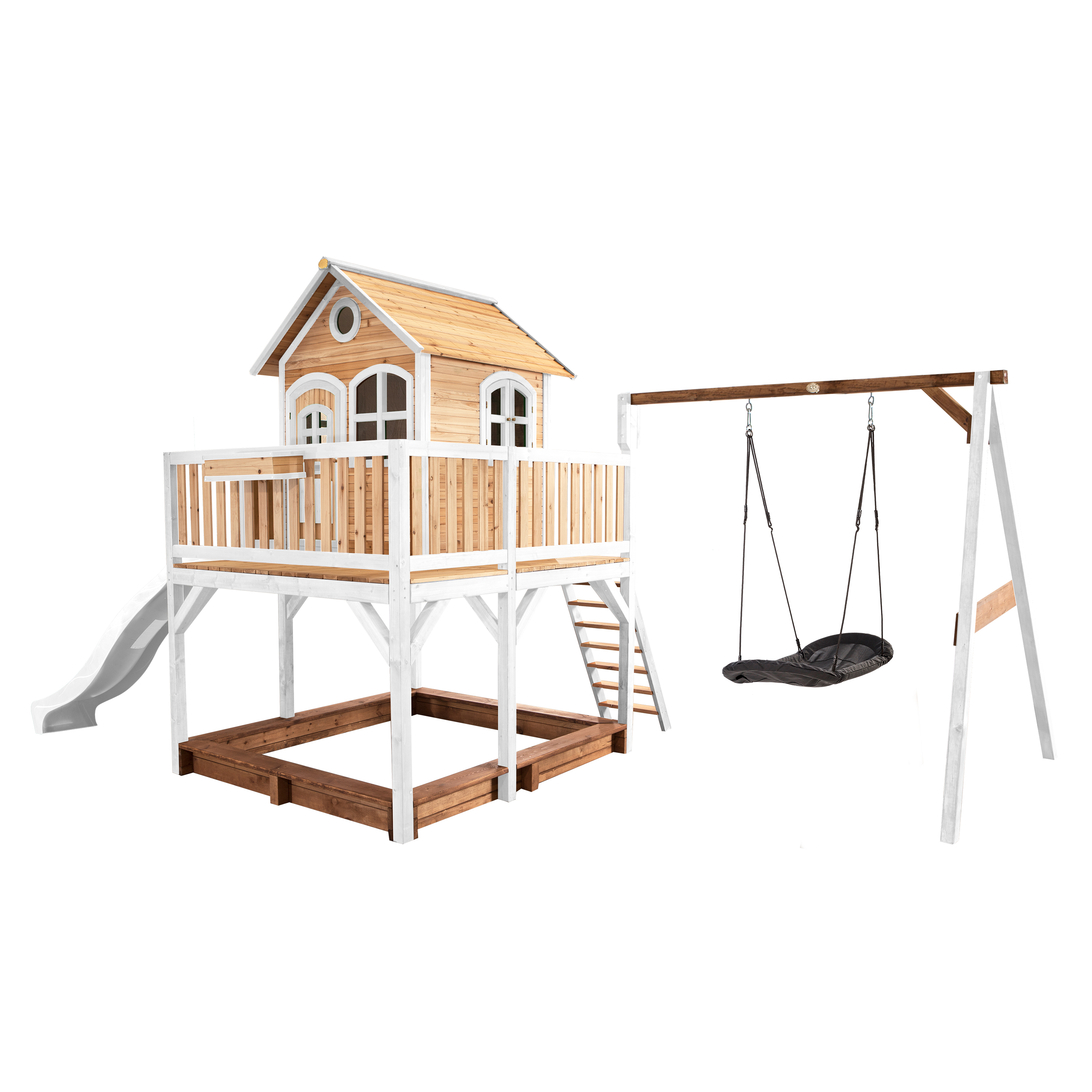 AXI Liam Playhouse with Roxy Nest Swing Set Brown/White - White Slide