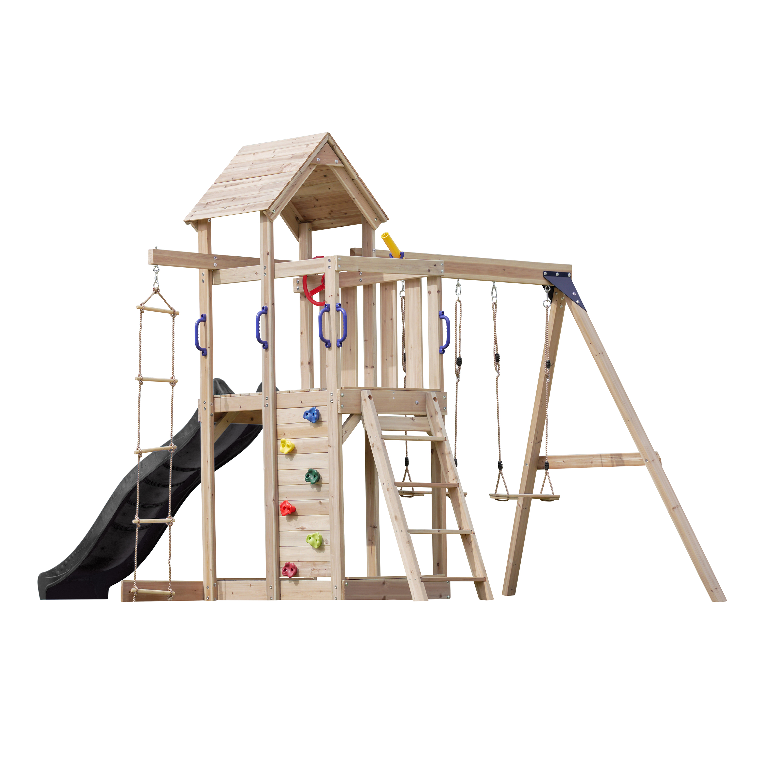 AXI Moos Climbing Frame with Double Swing Set - Grey Slide