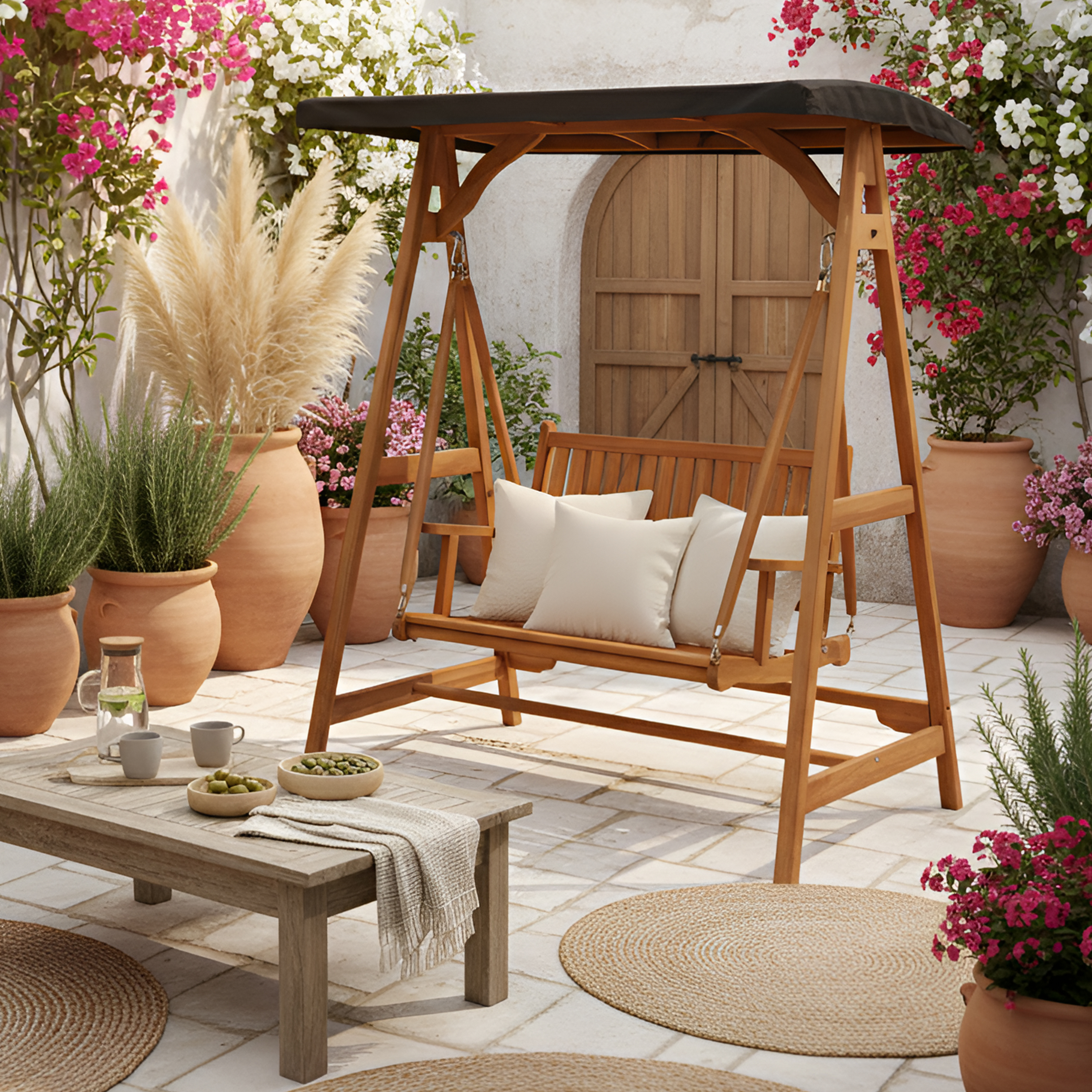 AXI Kari Teak Garden Swing Chair with Sun Canopy