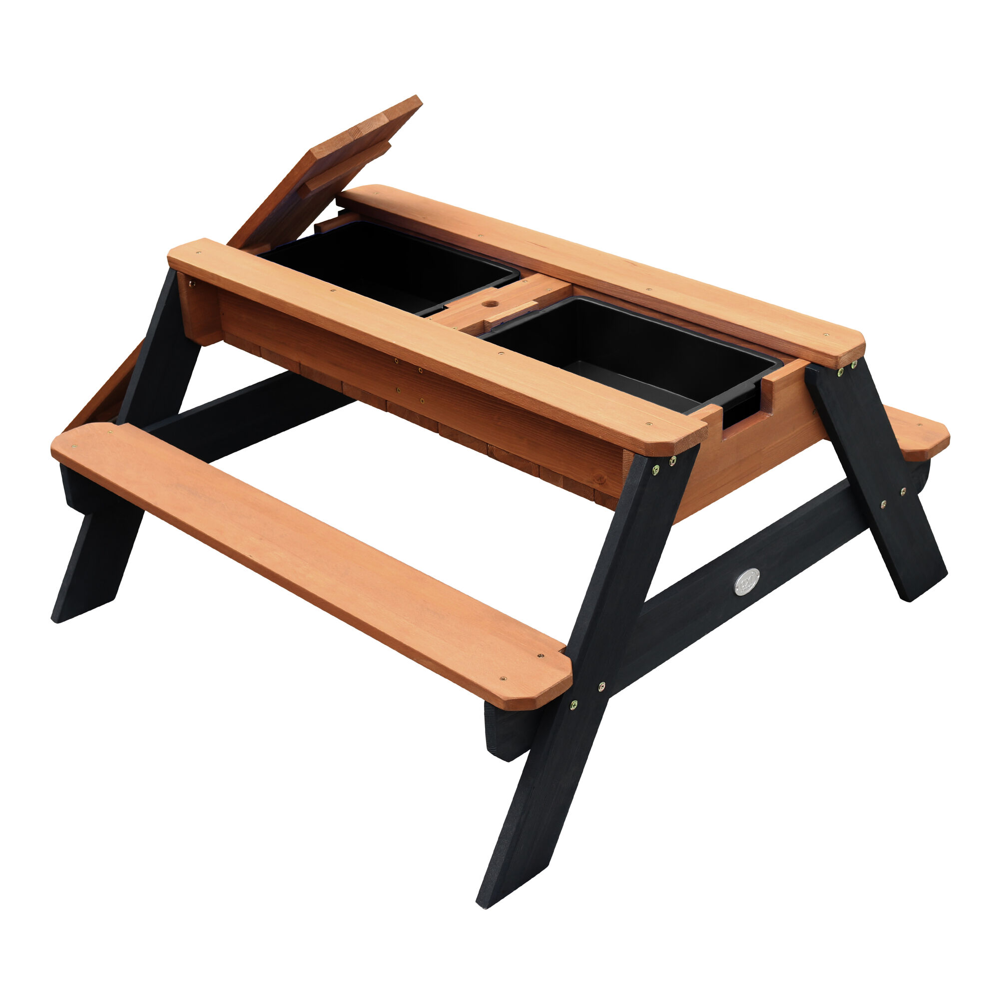 AXI Nick Zand & Water Picknicktafel Antraciet/bruin - Parasol Blauw/wit