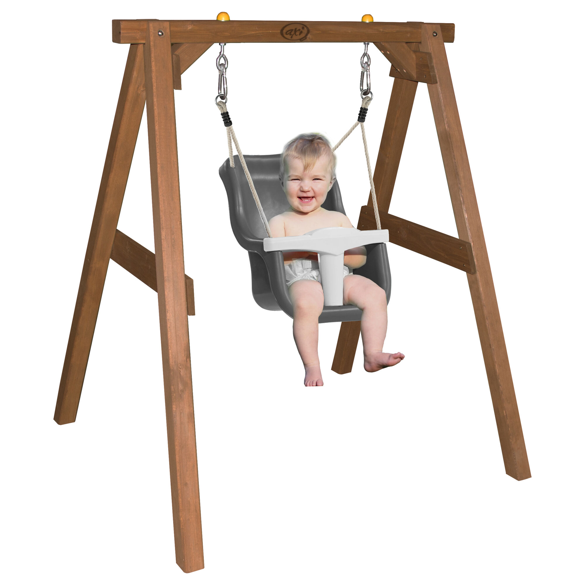 AXI Baby Schommel Bruin met zitje Grijs/wit