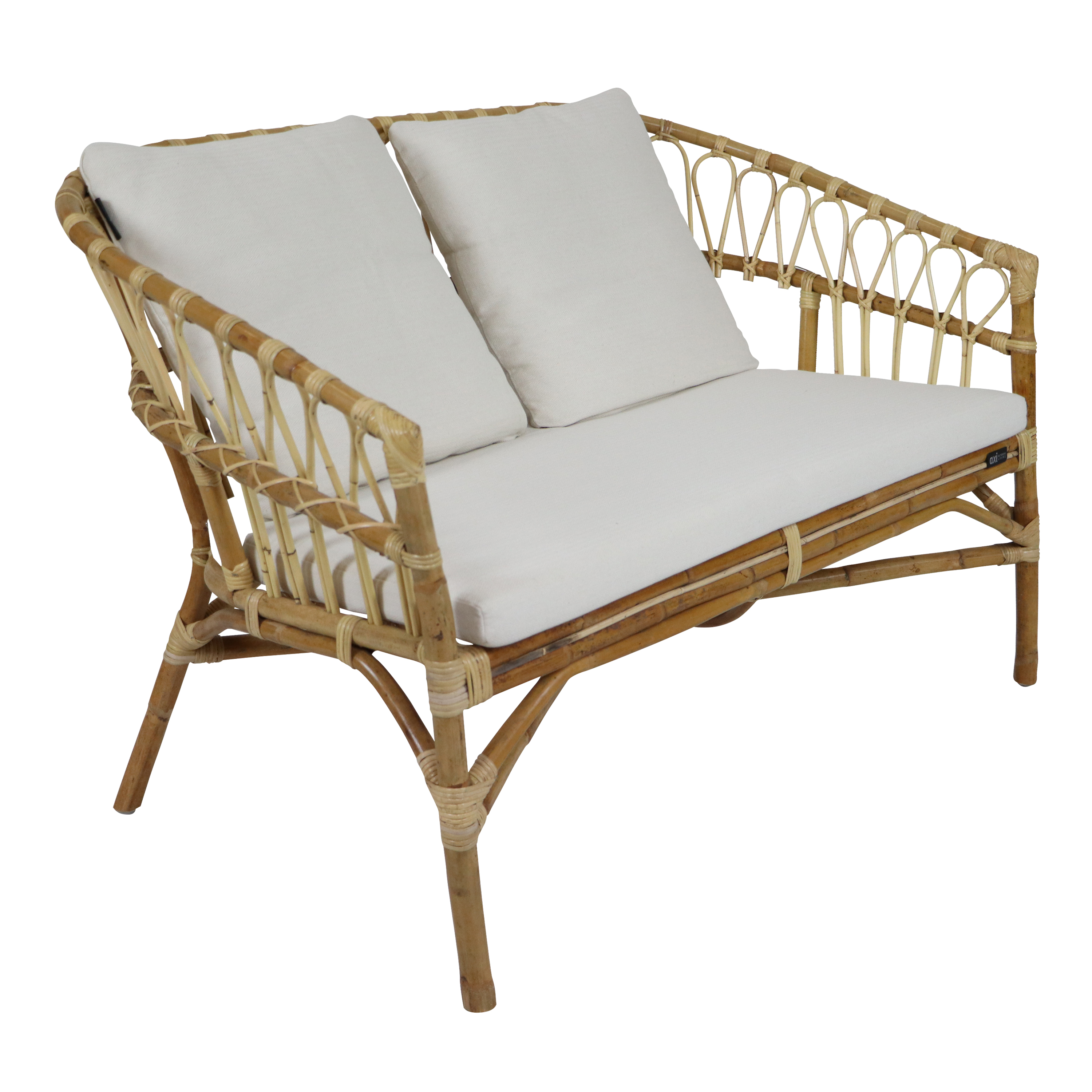 AXI Mary Rattan Lounge Set – 4-Piece with Sofa, Table, and 2 Chairs Natural/White