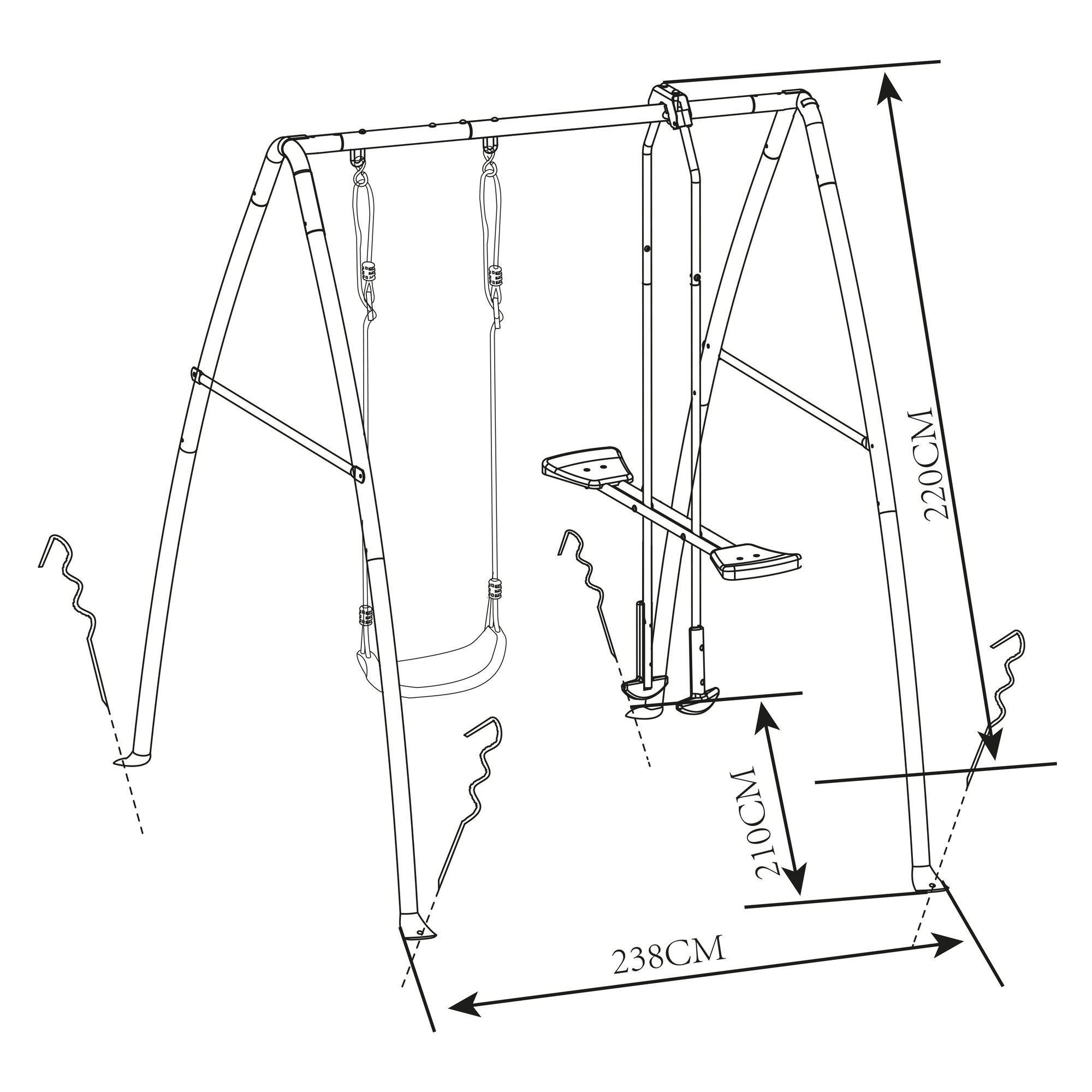 AXI Metalen Schommelset met een en Tweepersoons schommel Antraciet/creme
