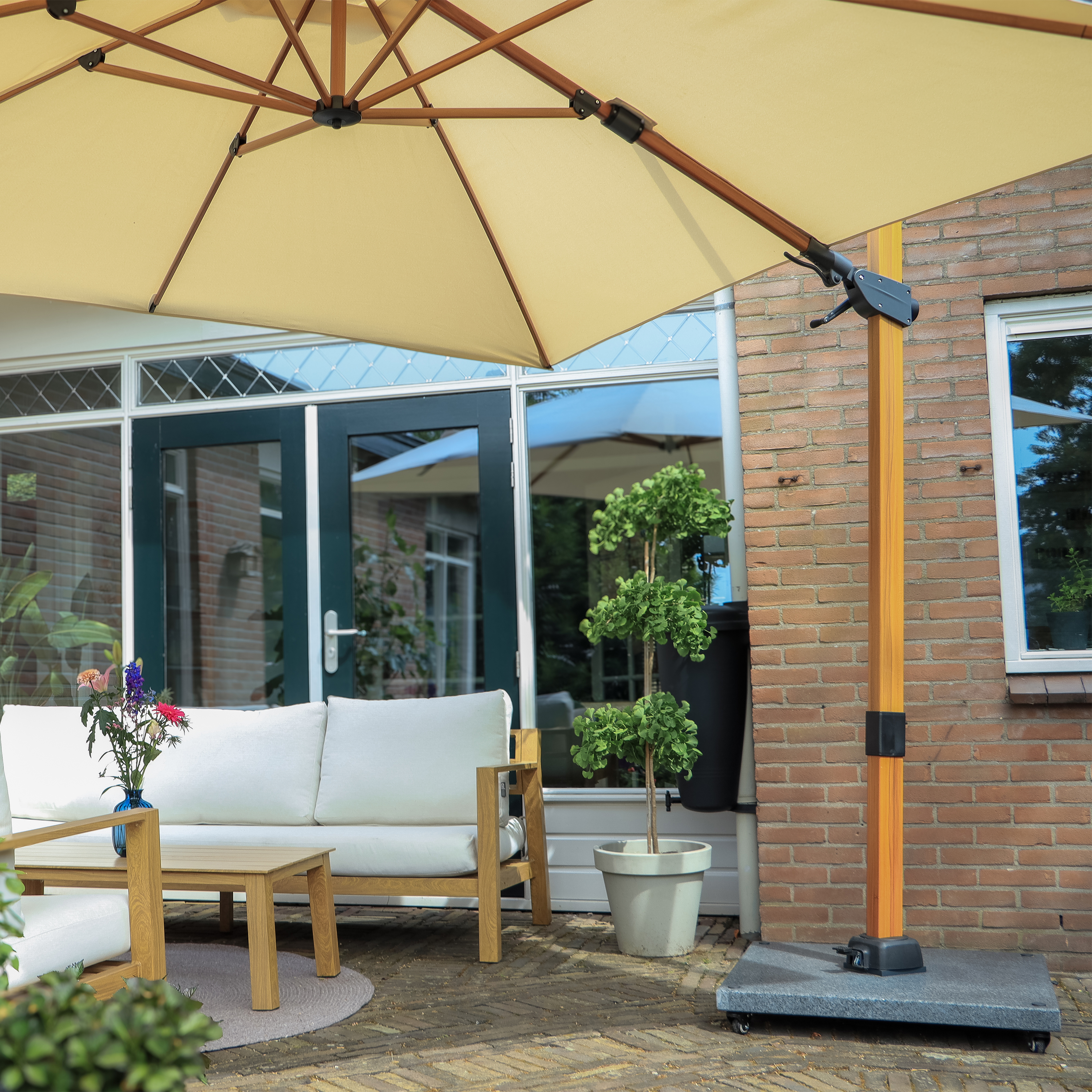 AXI Apollo Premium Cantilever Parasol 300x300cm - Wood-look/Beige-8720365063541 AXI Apollo Premium Cantilever Parasol 300x300cm - Wood-look/Beige