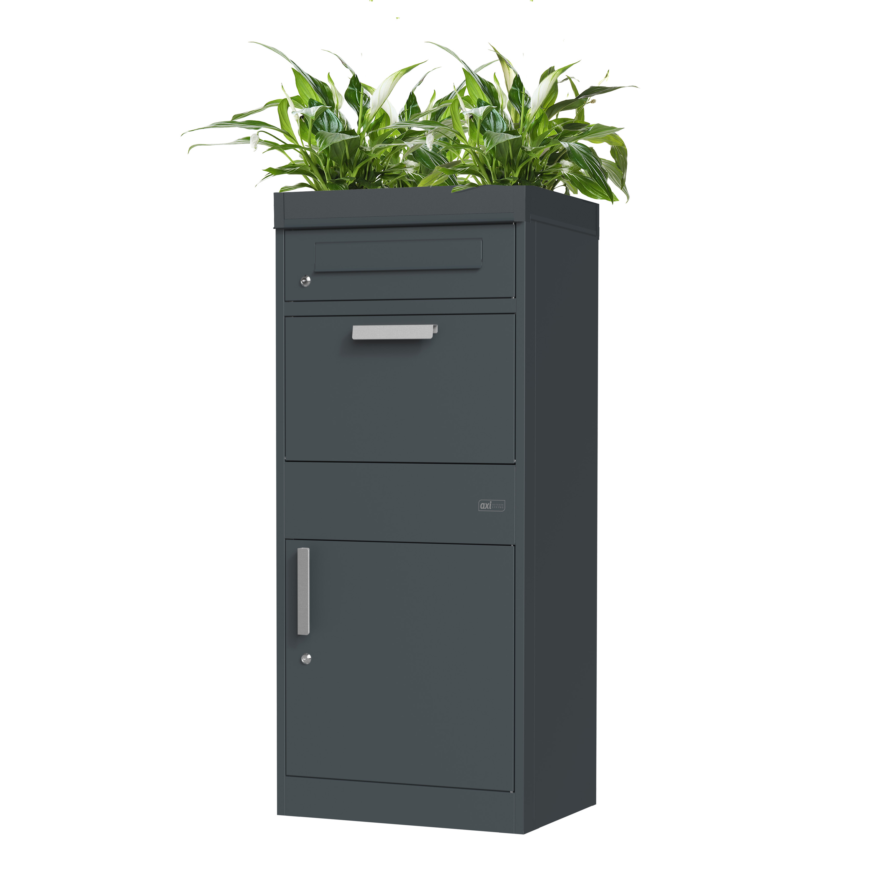 AXI Levi Metal Parcel Mailbox in Anthracite/Wood Look with Planter