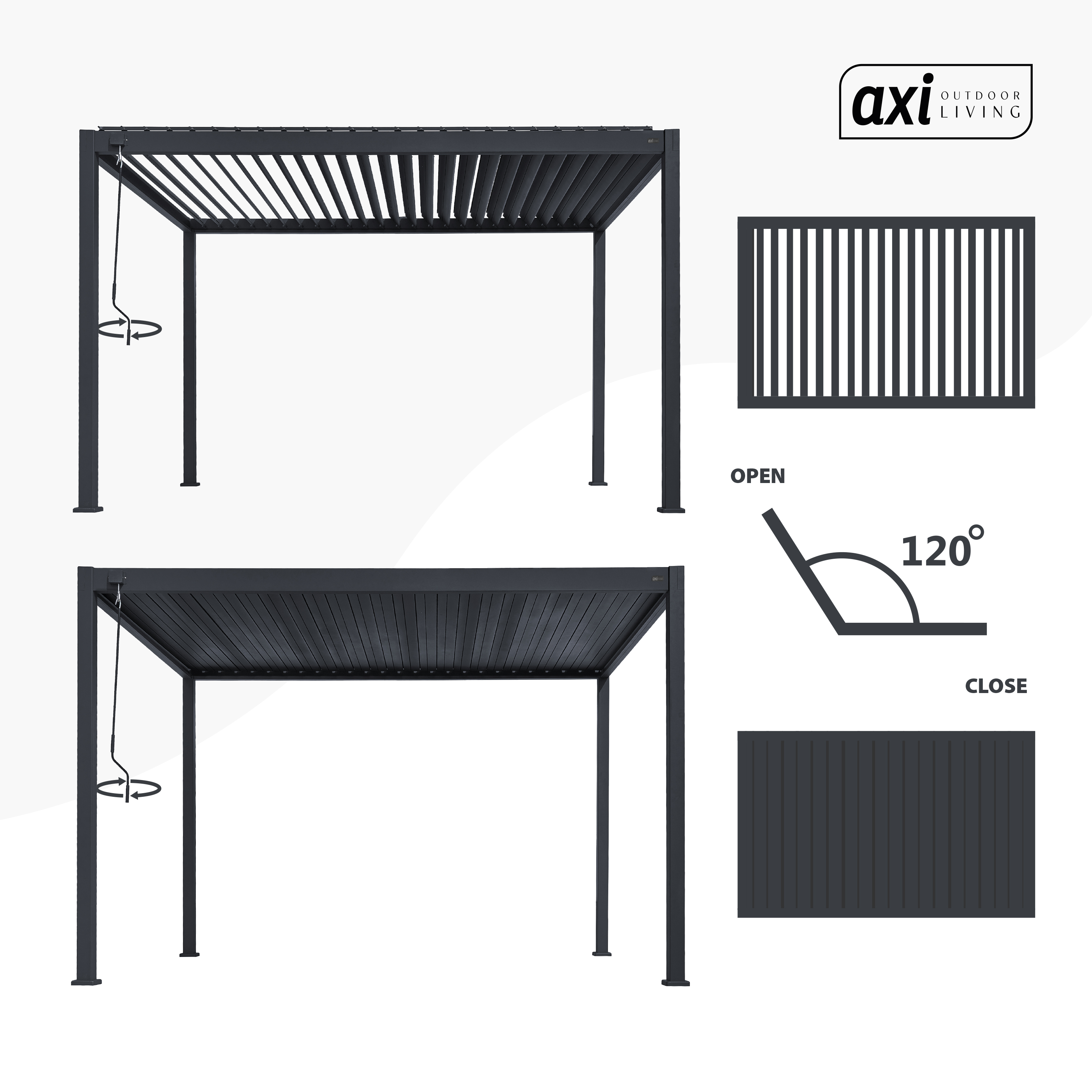 AXI Raya Aluminium Pergola 300 x 400 cm Anthracite-8720365066061 AXI Raya Aluminium Pergola 300 x 400 cm Anthracite