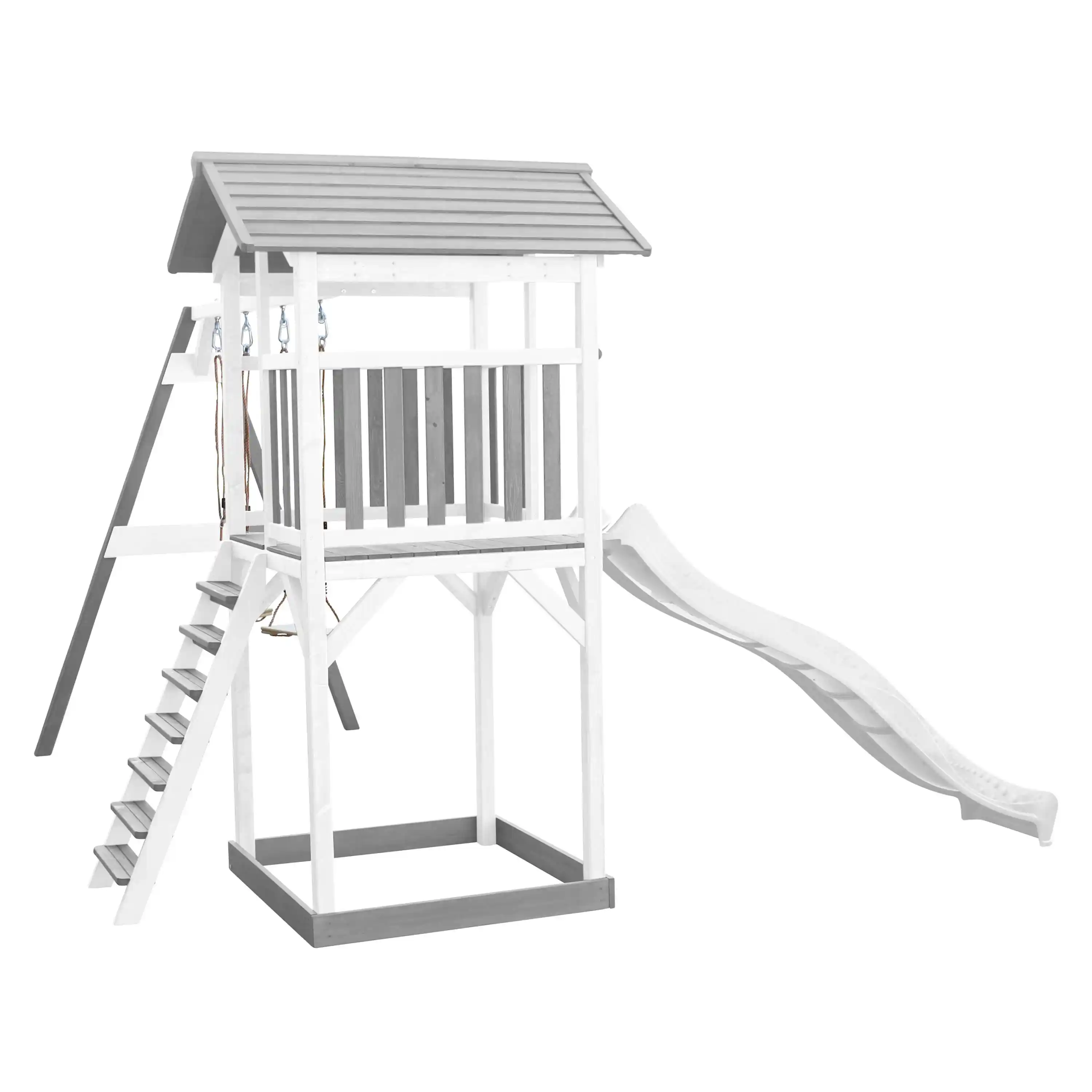 AXI Beach Tower Speeltoren met Dubbele Schommel Grijs/wit - Witte Glijbaan