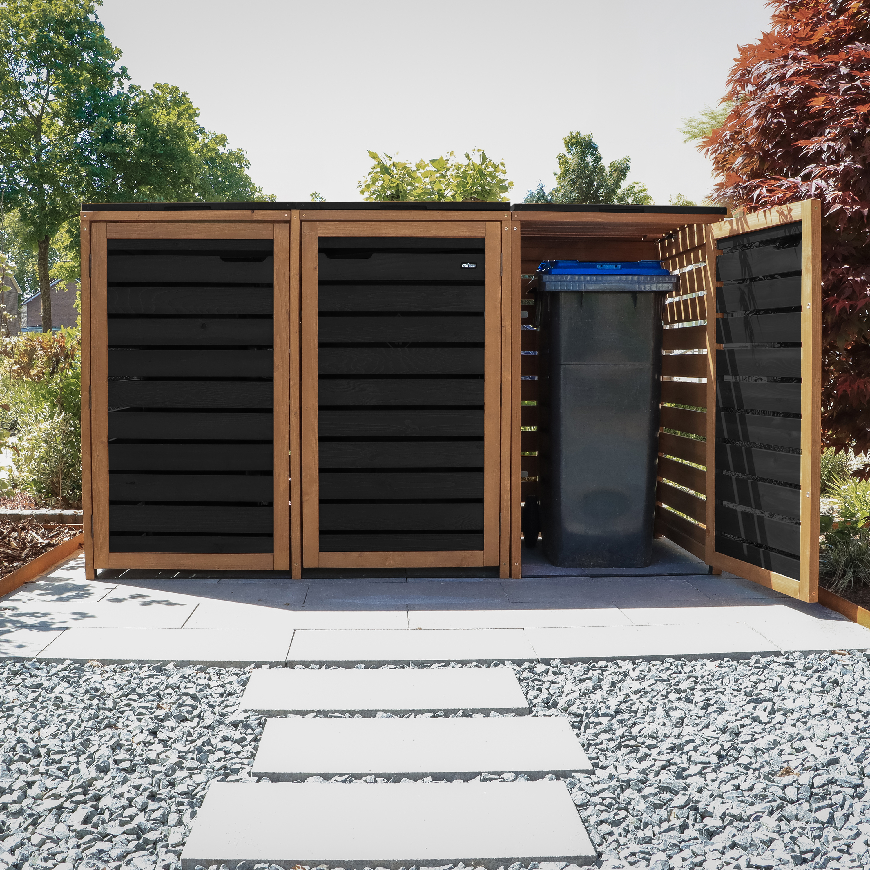 AXI Lex Wooden Bin Storage Black/Brown - 3 bins
