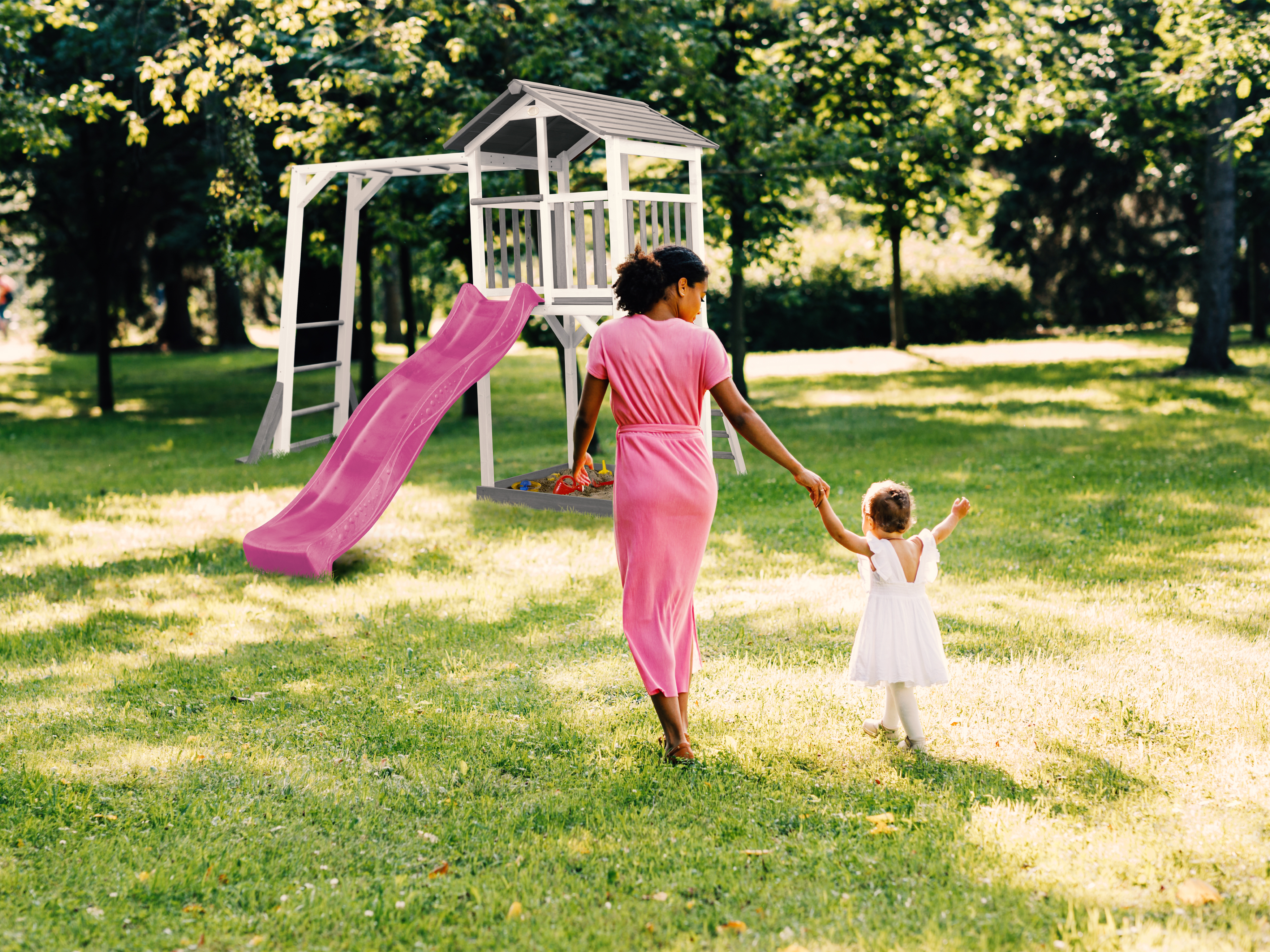 AXI Beach Tower with Climbing Frame Grey/White - Purple Slide