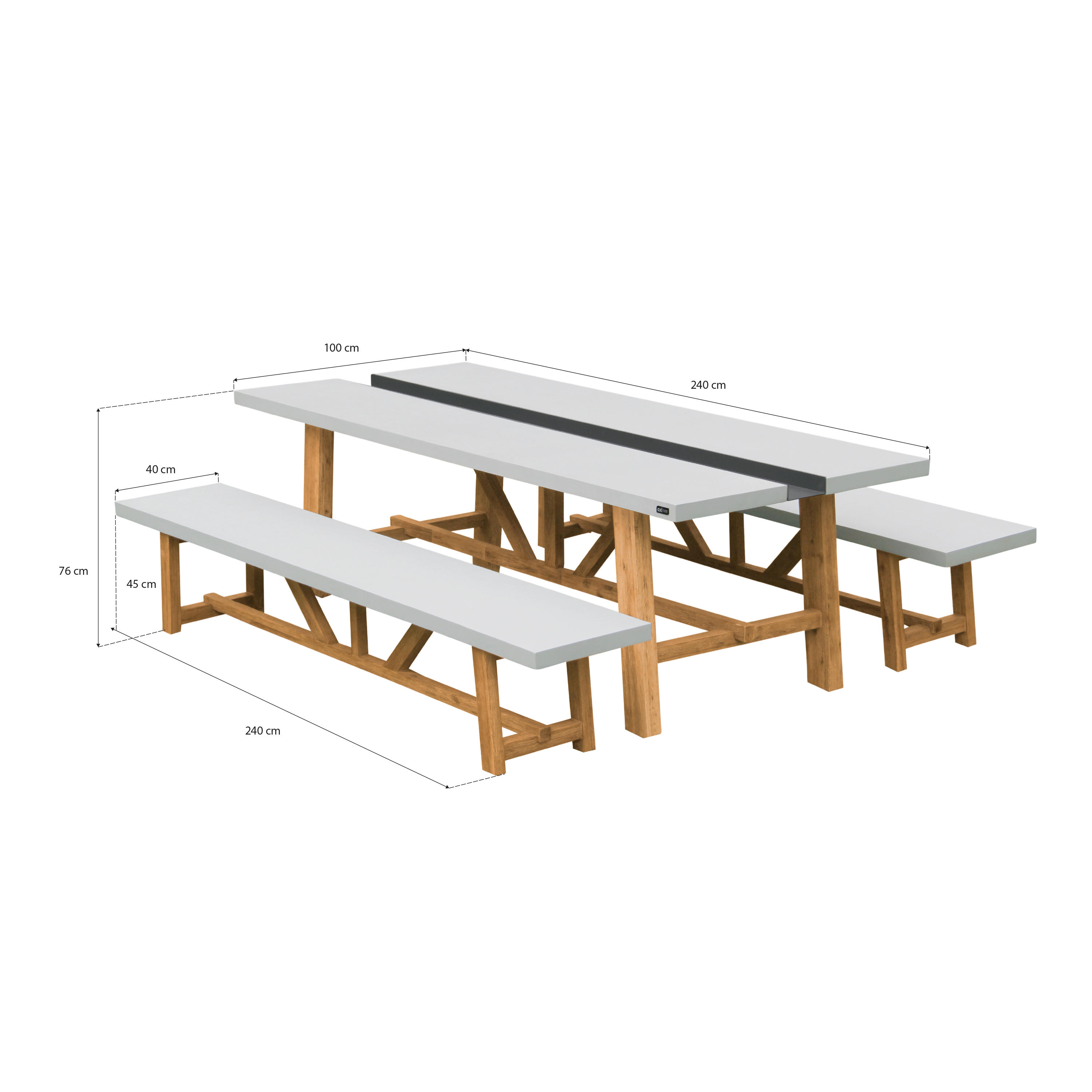 AXI Aaron Garden Set with 2 benches – Acacia wood / Limestone-look