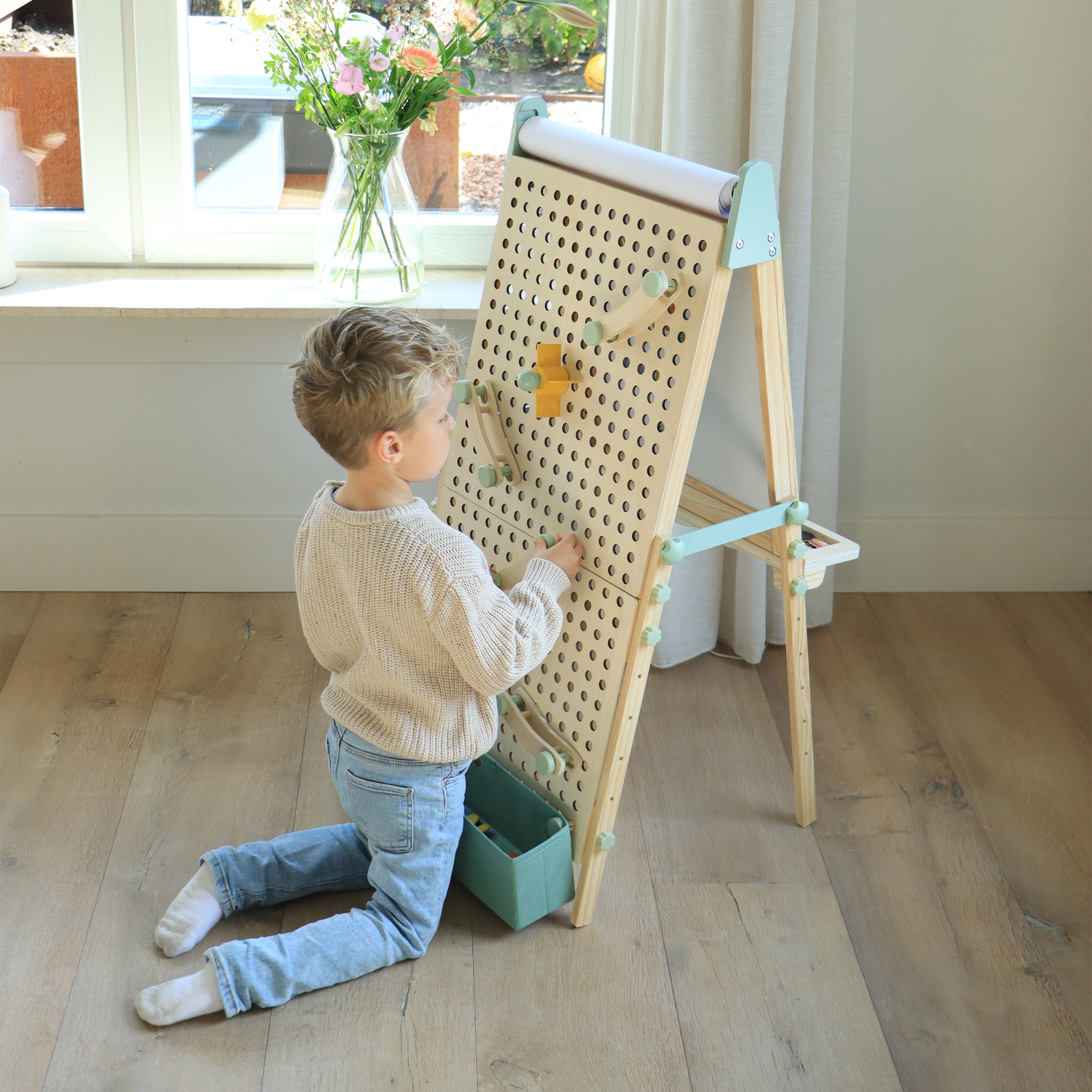 Sunny Mika Activity Easel with Pegboard - Natural Brown