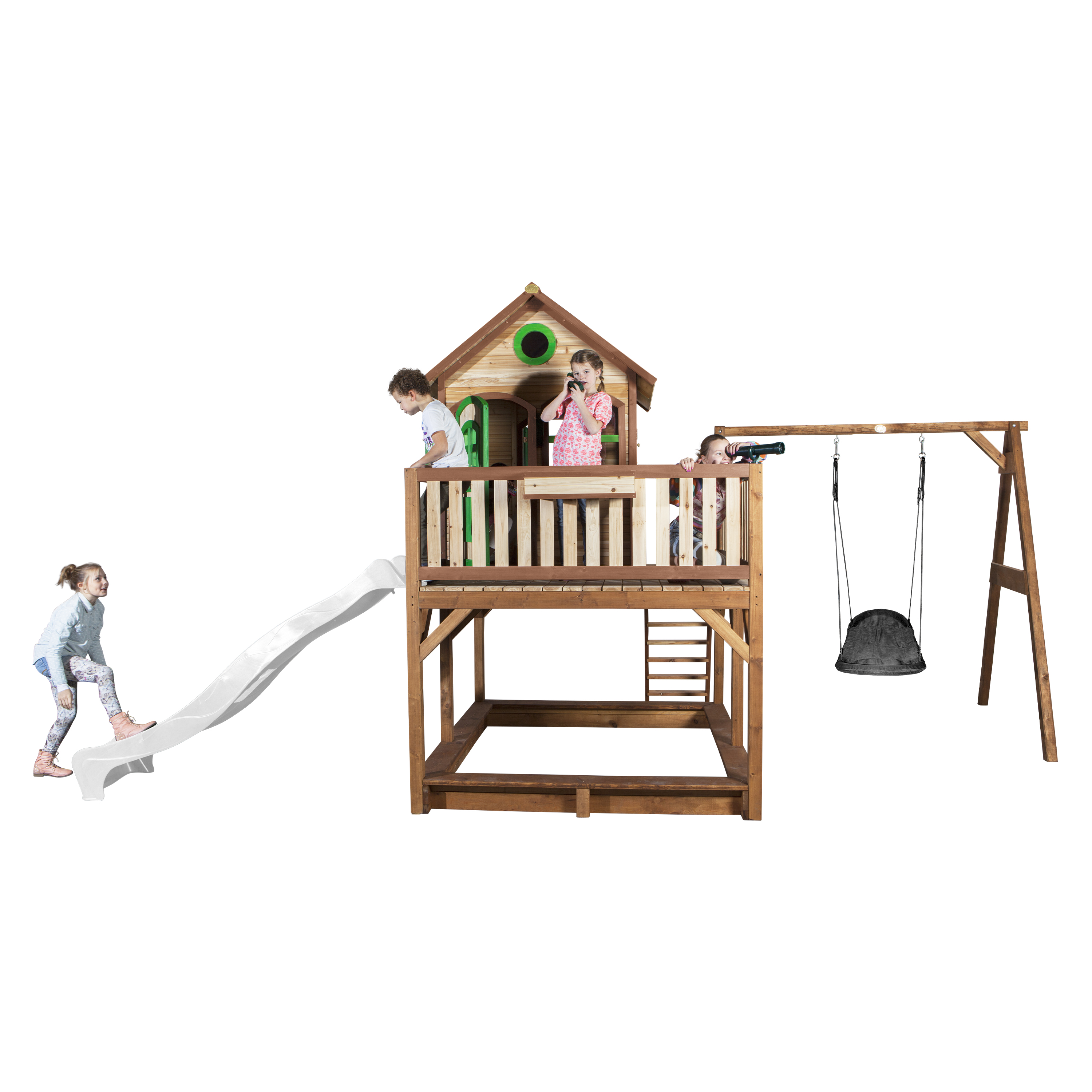 AXI Liam Playhouse with Roxy Nest Swing Set Brown/Green - White Slide