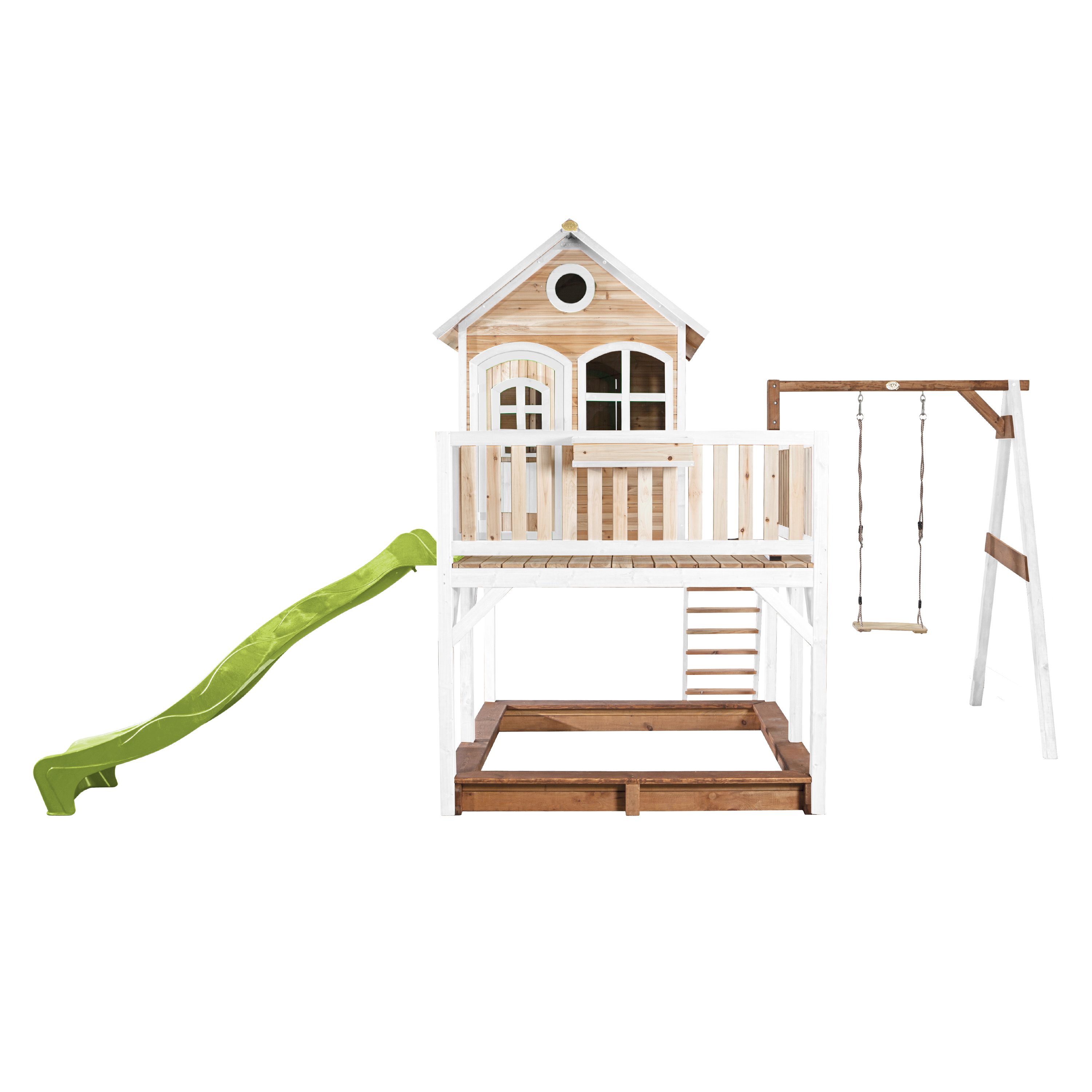 AXI Liam Playhouse with Single Swing Set Brown/White - Lime Green Slide