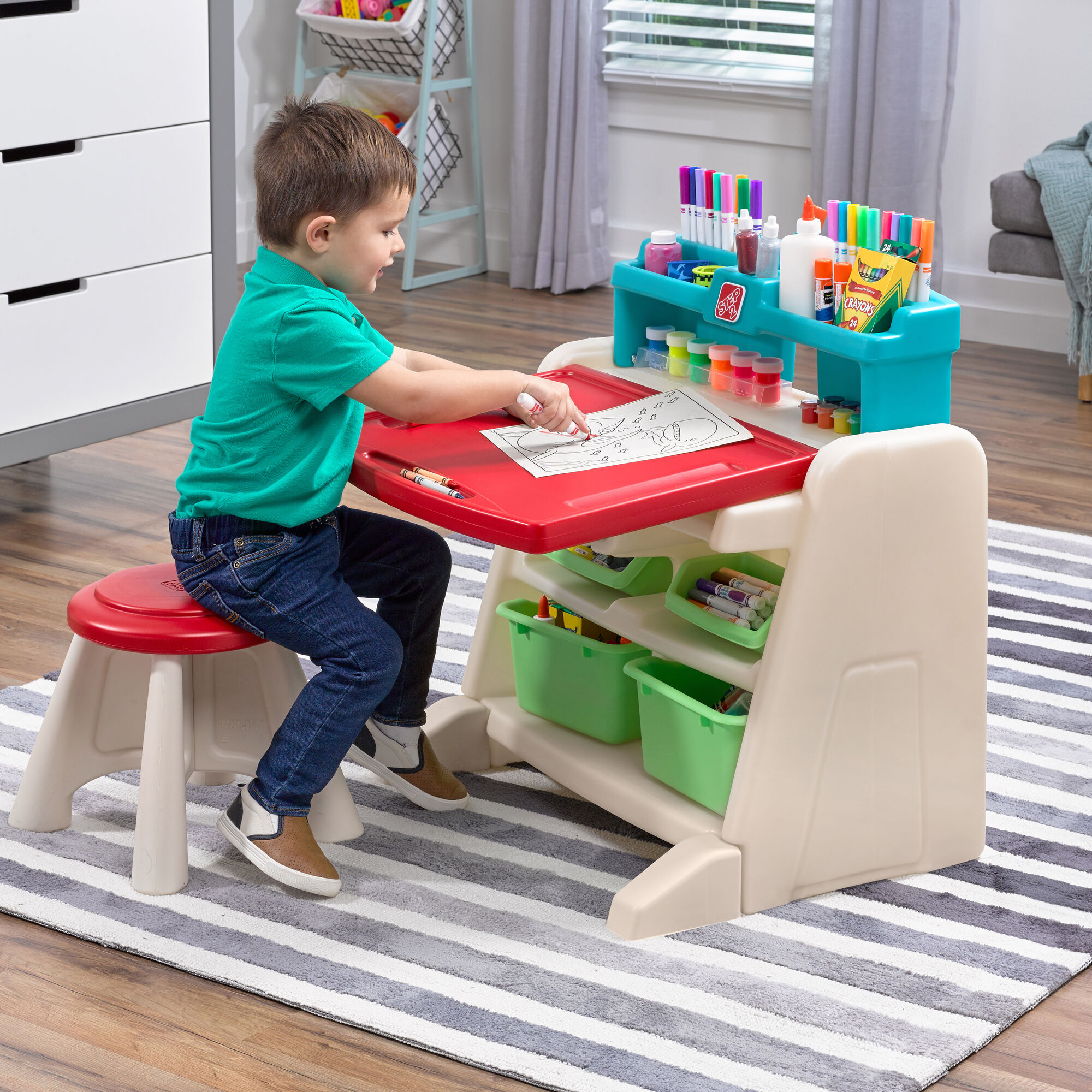 Step2 Flip & Doodle Easel Desk With Stool-0733538836598 Step2 Flip & Doodle Easel Desk With Stool