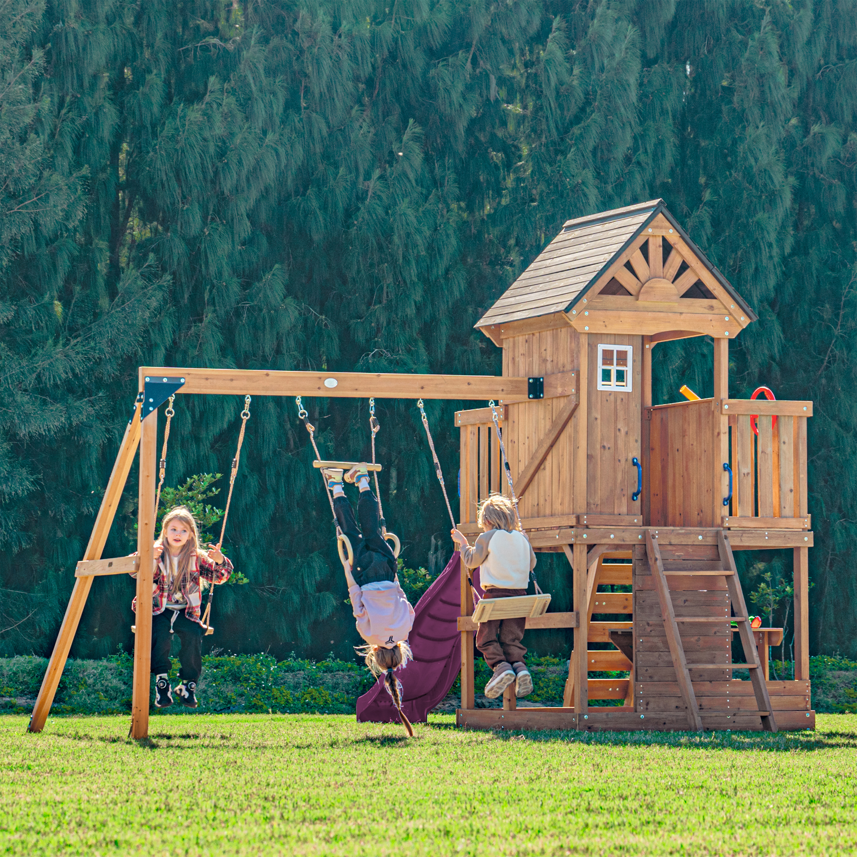 AXI Jack Climbing Frame with Double Swing and Trapeze – Purple Slide