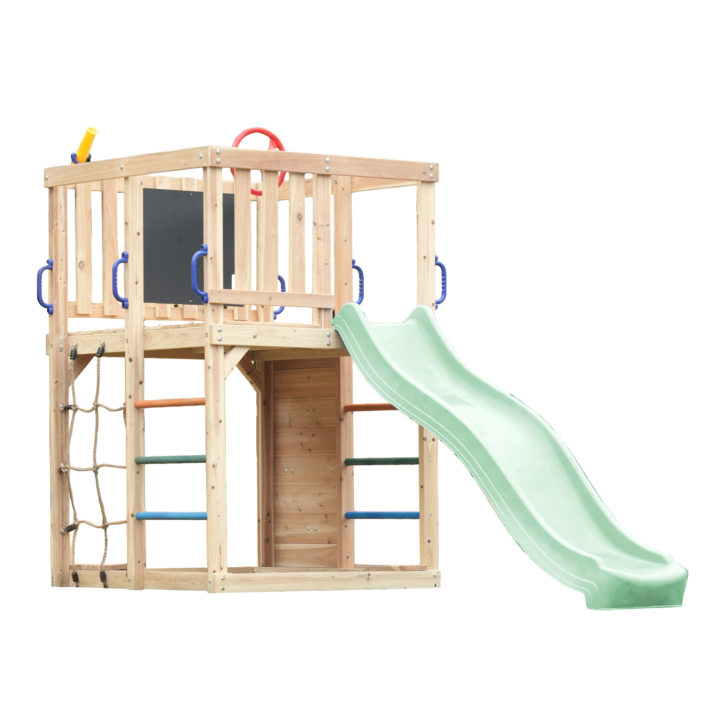 AXI Sam Climbing Frame with Climbing Wall, Climbing Net and Monkey Bars – Pastel Green Slide
