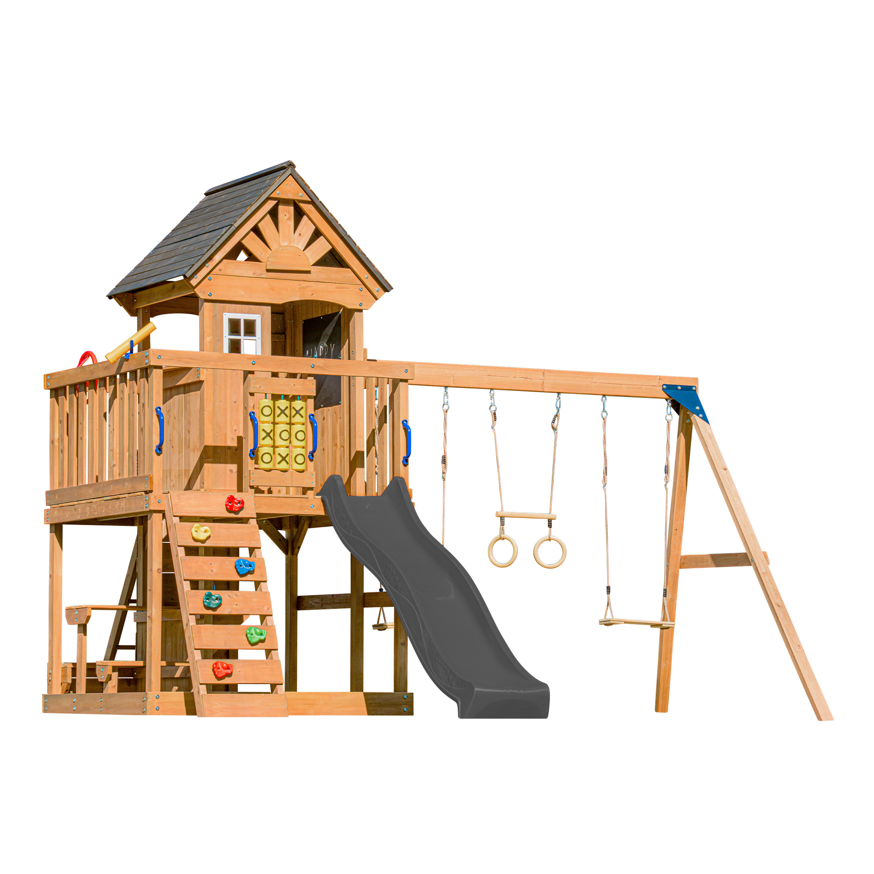 AXI Jack Climbing Frame with Double Swing and Trapeze – Grey Slide