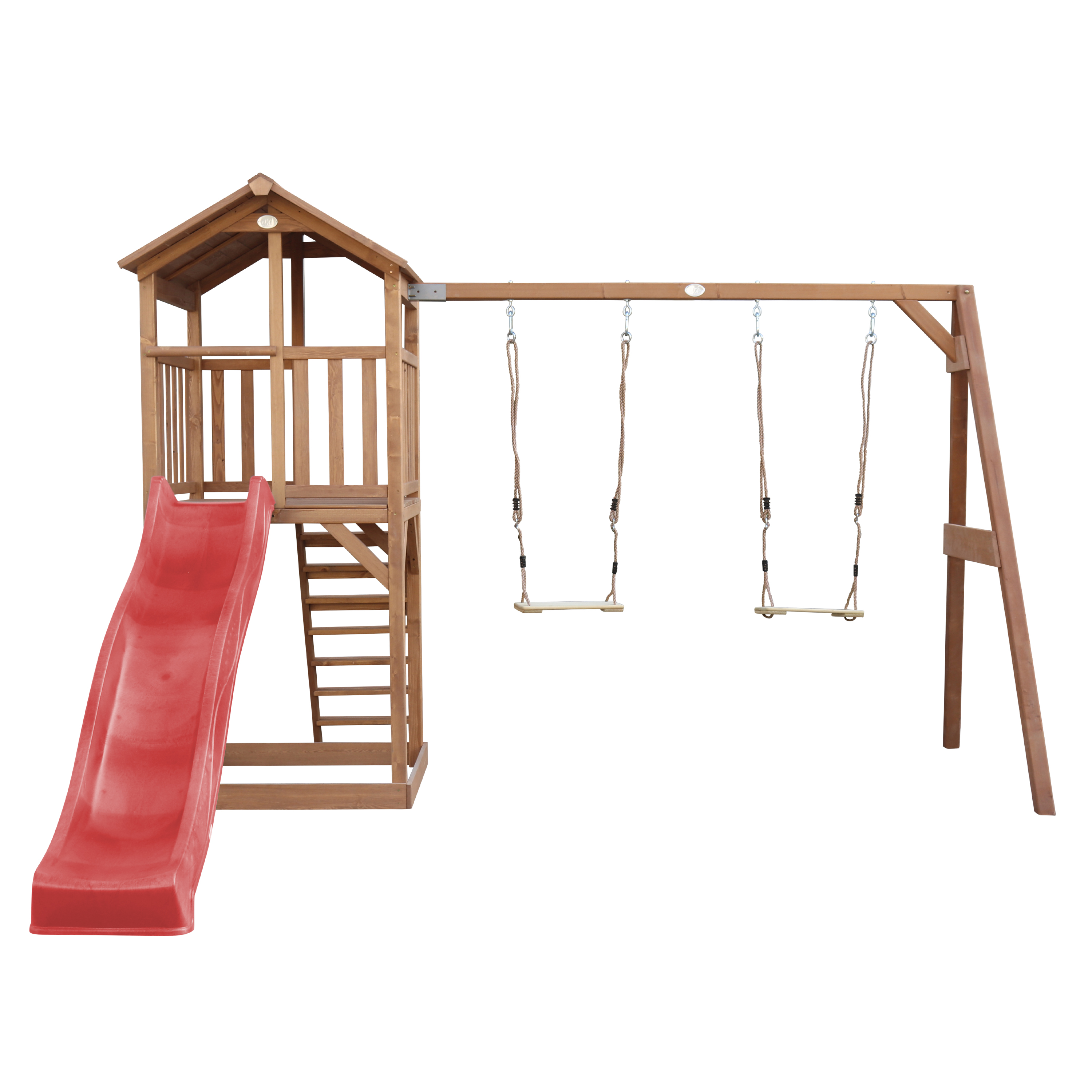 AXI Beach Tower with Double Swing Set Brown - Red Slide