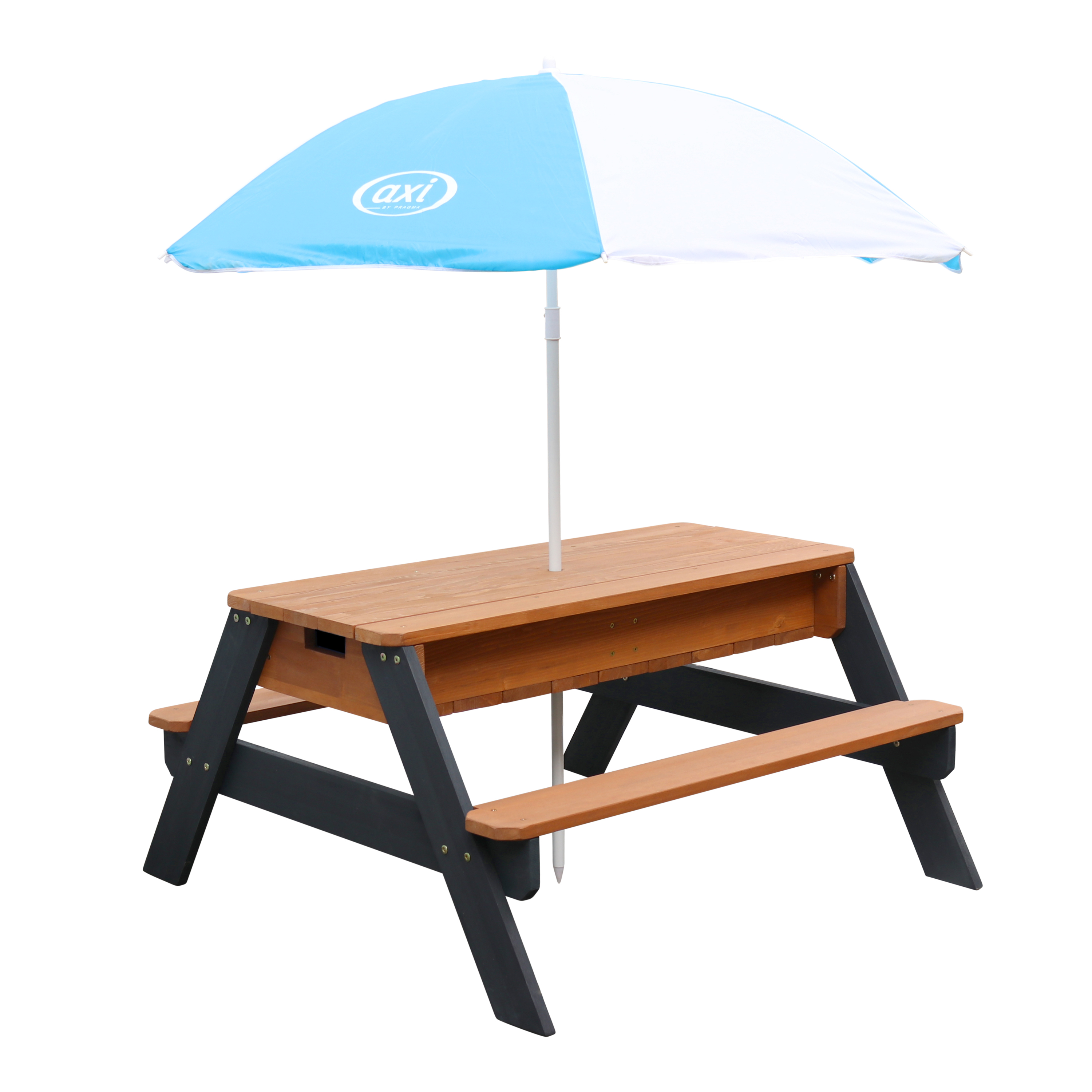 AXI Nick Sand & Water Picnic Table Anthracite/Brown - Umbrella Blue/White