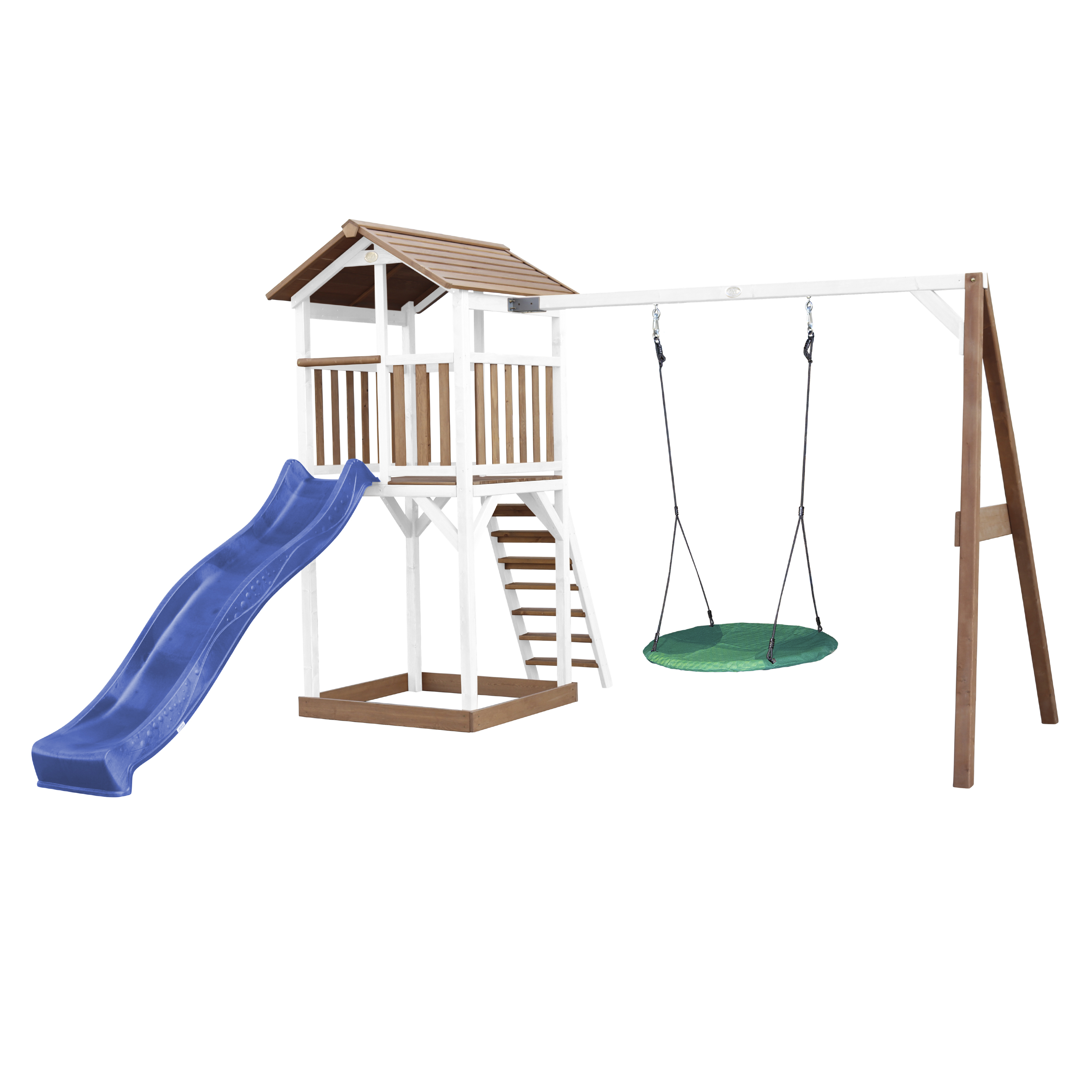 AXI Beach Tower with Summer Nest Swing Set Brown/White - Blue Slide